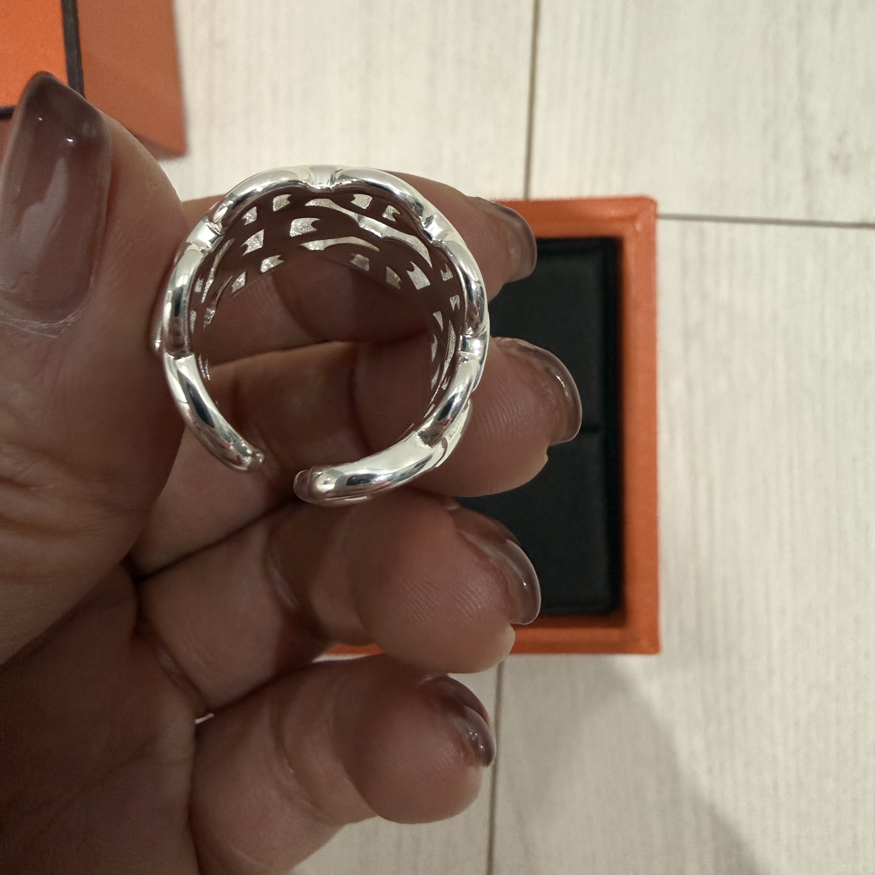 (W) Hermes Large Chaine D'Ancre Enchainee Ring Sterling Silver 착용 스타일 - 3