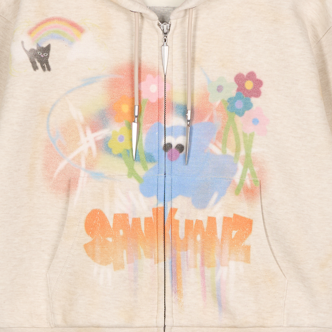 산쿠안즈 B26SSUTZ0101 그래픽 집업 후디 베이지 - 26SS(Sankuanz B26SSUTZ0101 Graphic Zip Up Hoodie Beige - 26SS) - 5