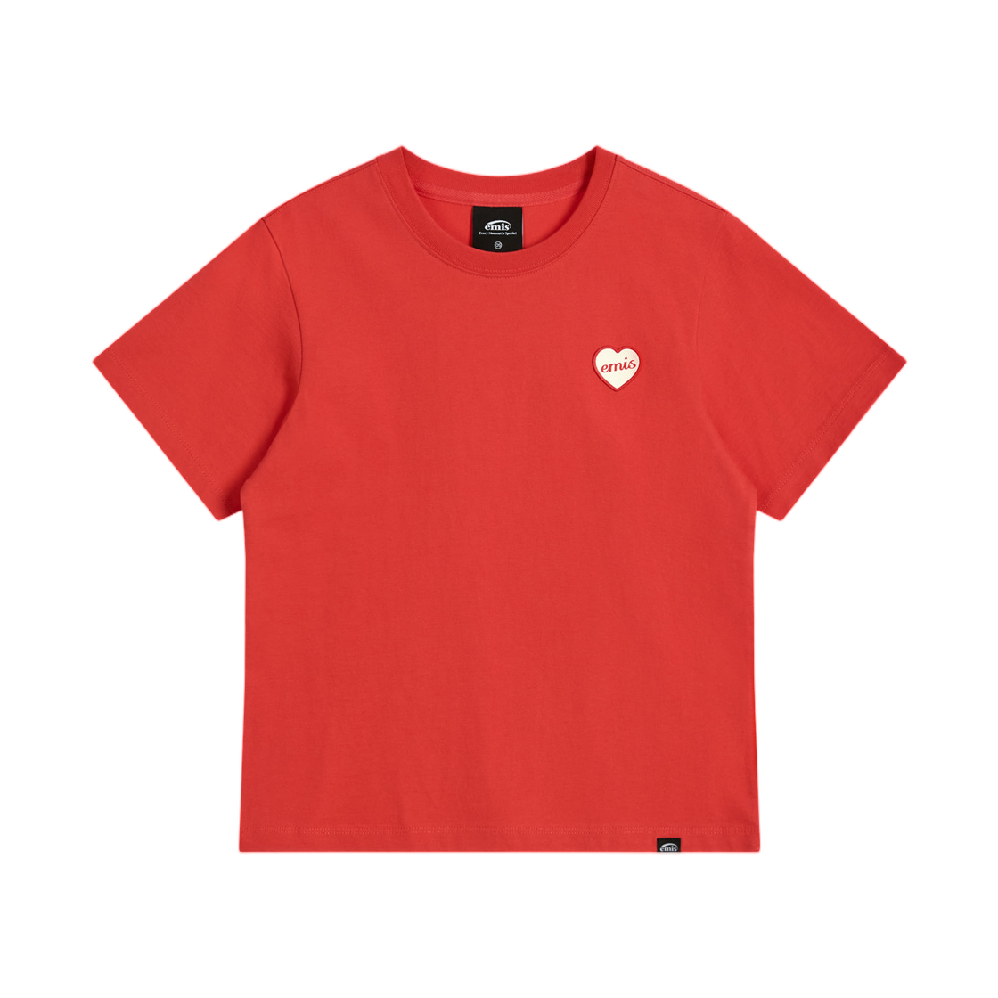 (W) 이미스 하트 러버 패치 티셔츠 레드((W) Emis Heart Rubber Patch T-Shirt Red) - 1