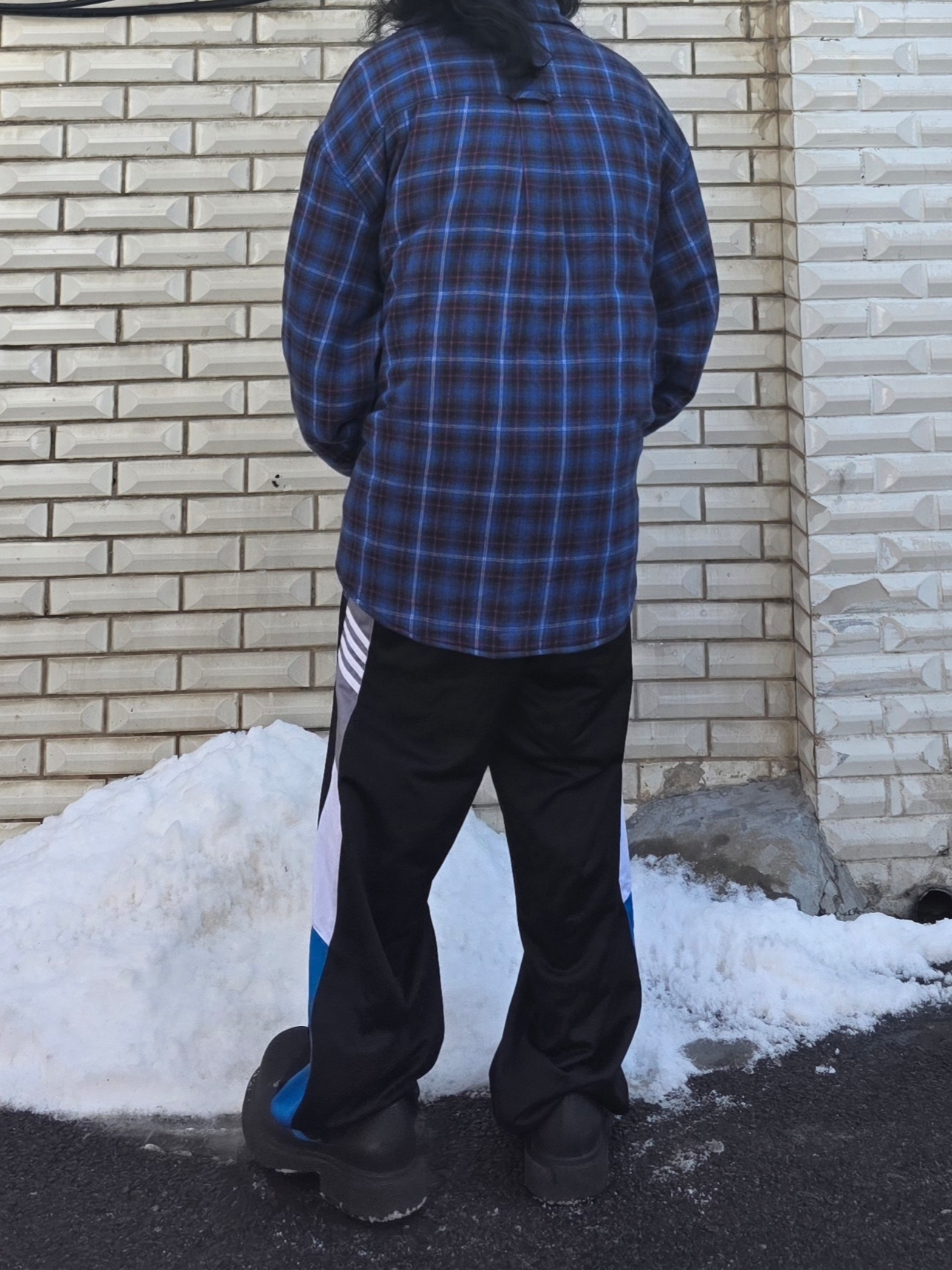 Project G/R Reversible Padded Check Shirt Navy, Balenciaga Steroid Derby Black 착용 스타일 - 7