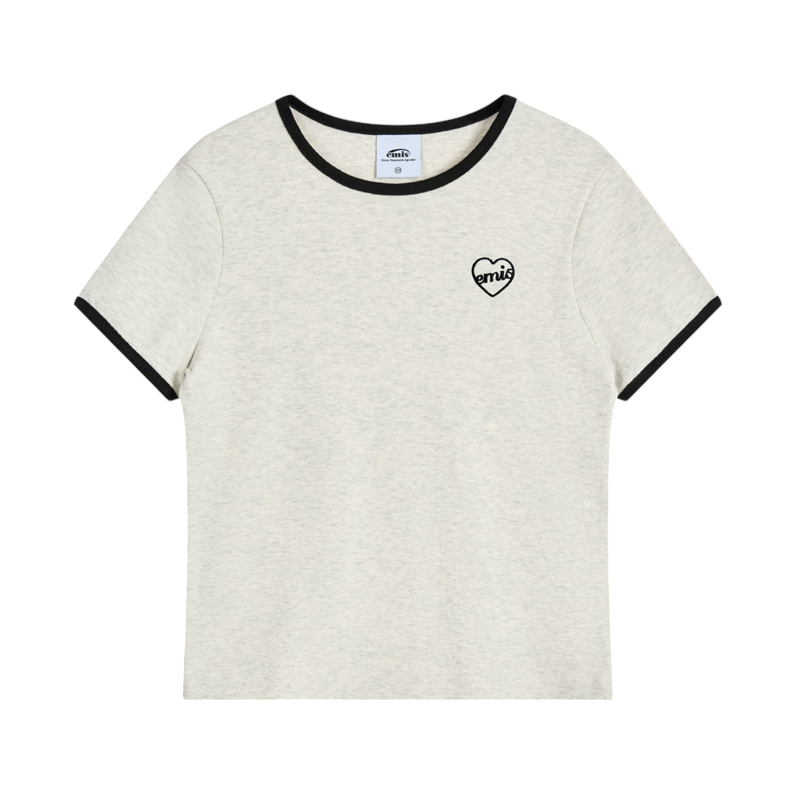 (W) 이미스 하트 로고 링거 티셔츠 오트밀 멜란지((W) Emis Heart Logo Ringer T-Shirt Oatmeal Melange)