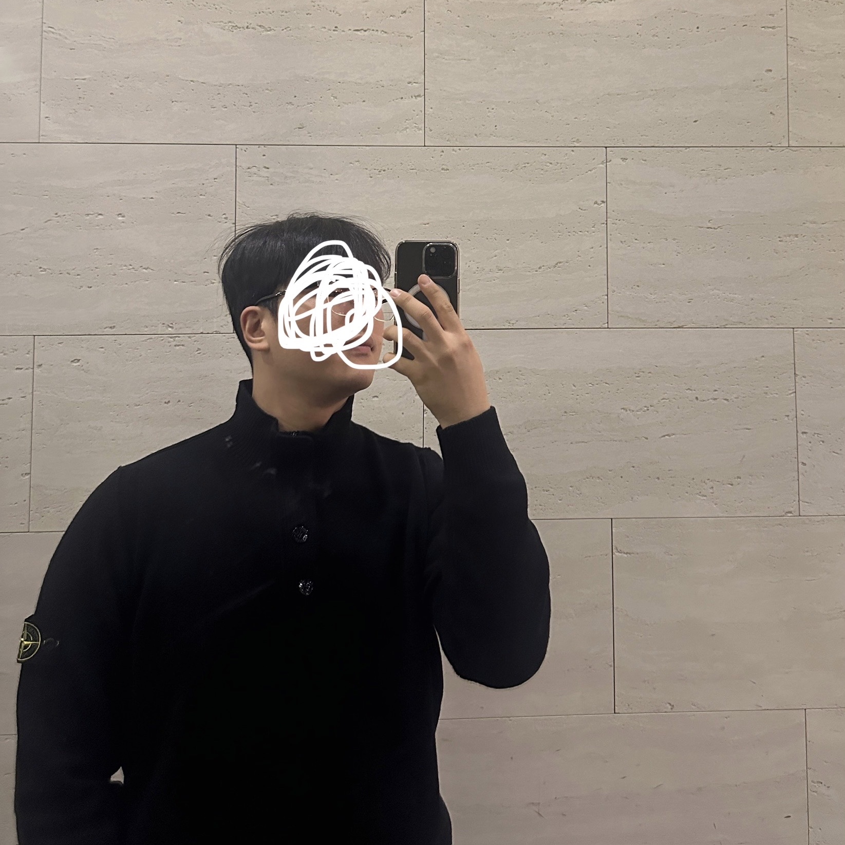 Stone Island Half Zip Up Knitwear Black - 25FW 착용 스타일