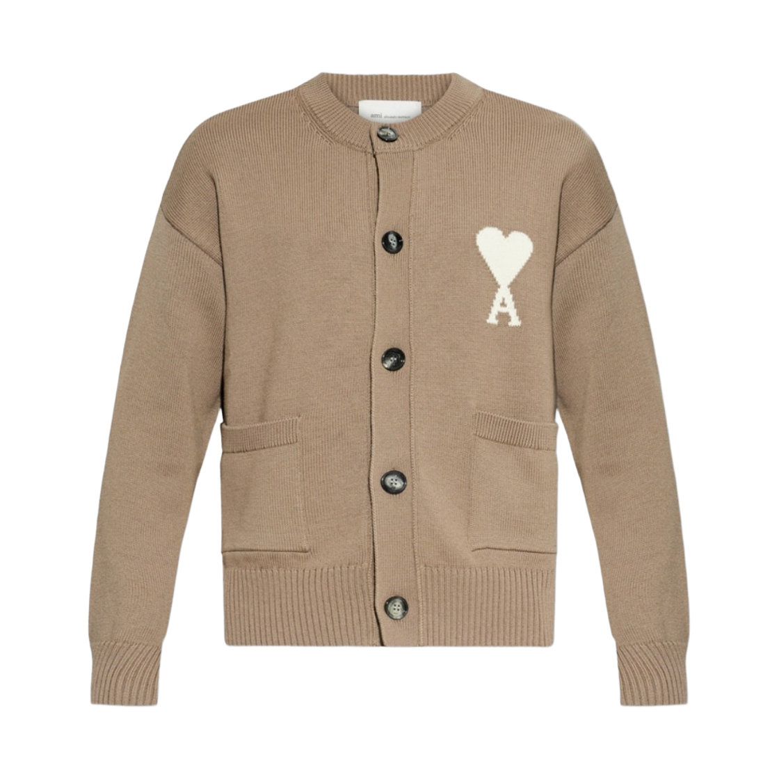 UKC381-KN0156-A117 AMI de Coeur Wool Crewneck Cardigan Taupe Beige Off White