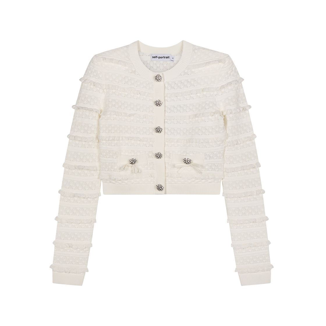 셀프 포트레이트 우먼 화이트 포인텔 디어만테 가디건 화이트 - 26SS(Self Portrait Women White Pointelle Diamante Cardigan White - 26SS)