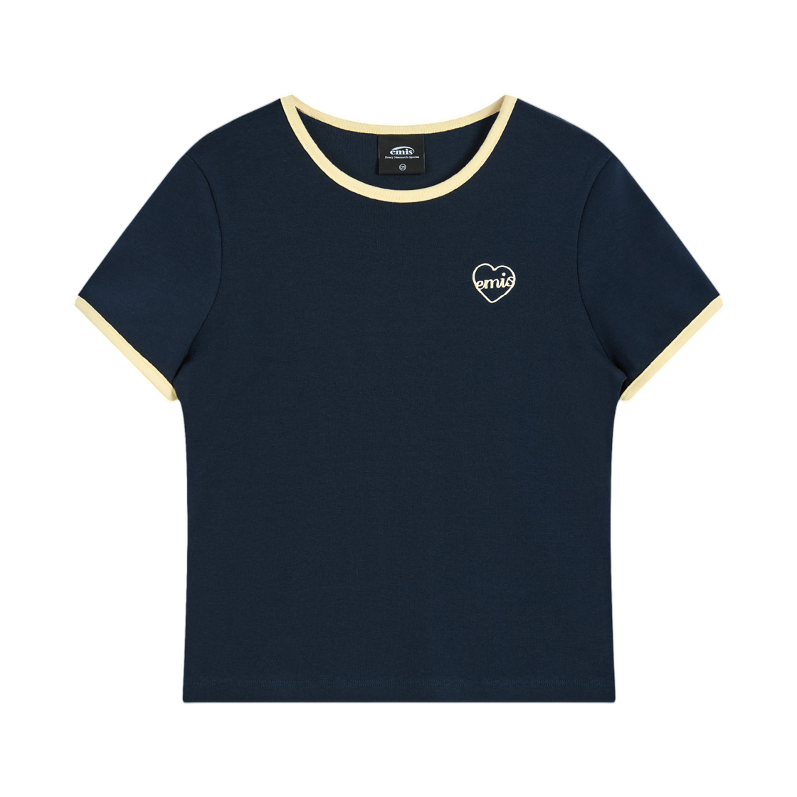 (W) 이미스 하트 로고 링거 티셔츠 네이비((W) Emis Heart Logo Ringer T-Shirt Navy)