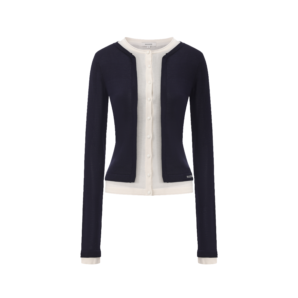 마크공 우먼 네이비 블루 화이트 레이어드 니트 탑 네이비 블루 - 26SS(Markgong Women Navy Blue White Layered Knit Top Navy Blue - 26SS)