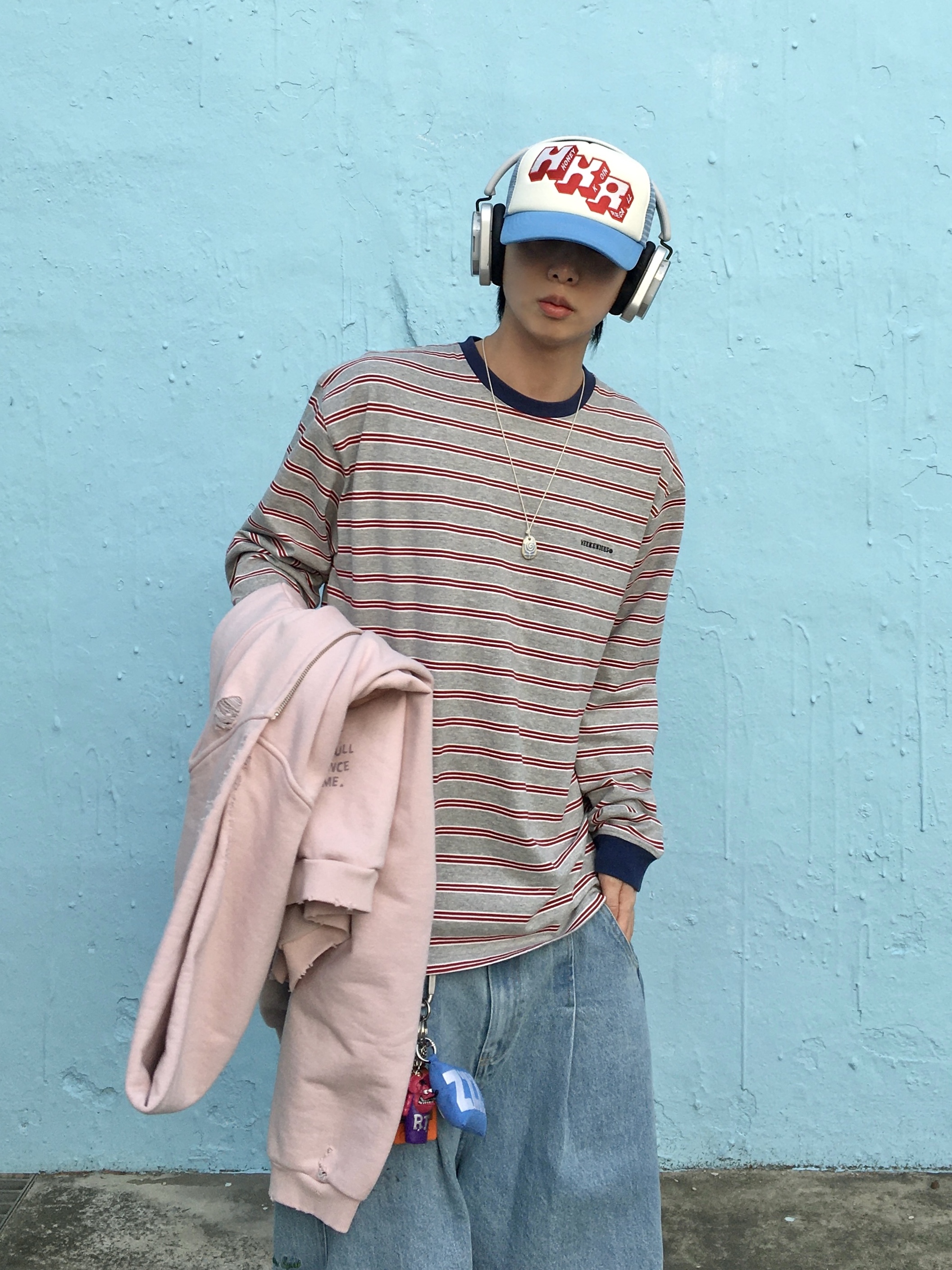 Honey Scoop House HKR Logo Trucker Cap Sky Blue, Nothing Headphone (1) White 착용 스타일 - 8