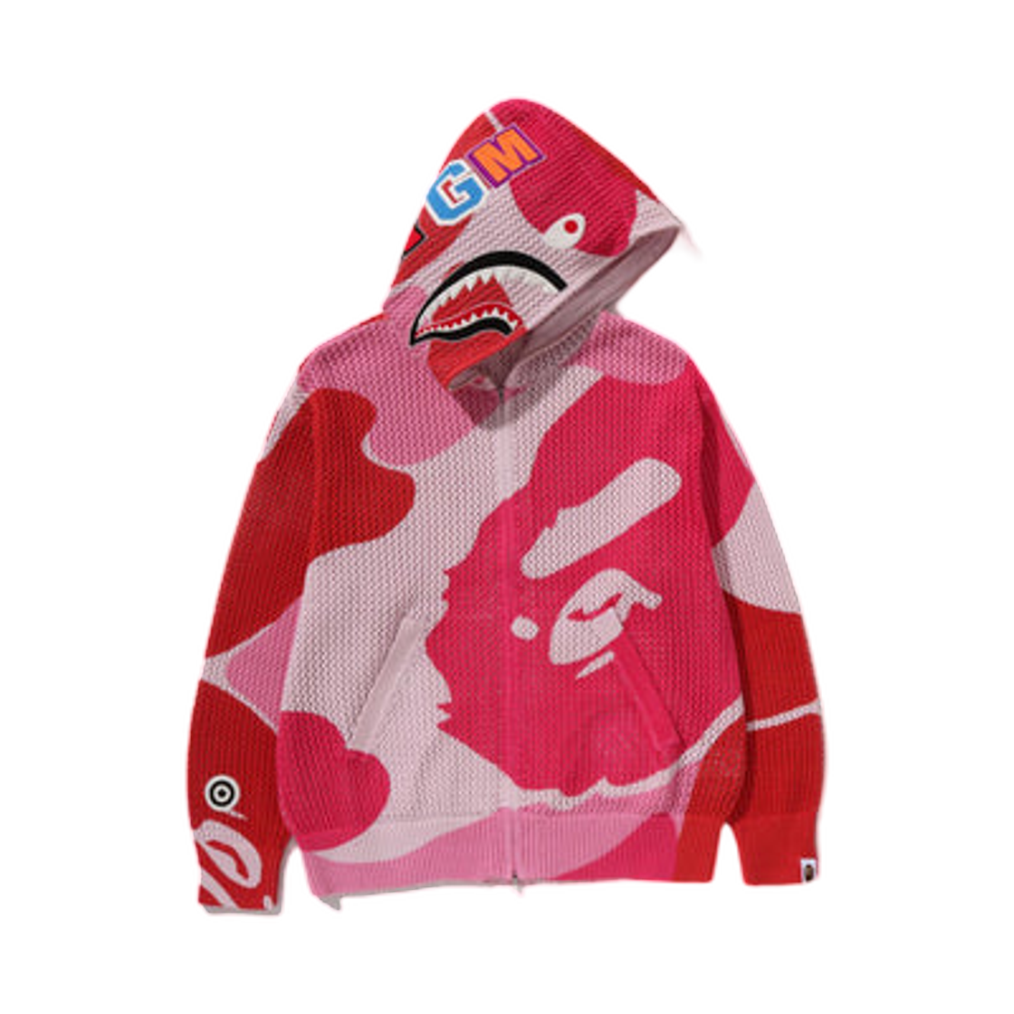 - BAPE ABC Camo Crochet Shark Relaxed Fit Full Zip Hoodie Pink