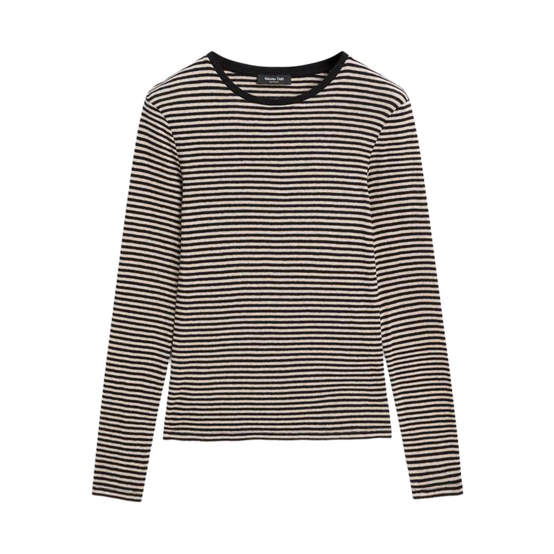 (W) 마시모두띠 스트라이프 긴팔 코튼 블렌드 티셔츠 블랙((W) Massimo Dutti Cotton Blend Striped Long Sleeve T-Shirt Black)