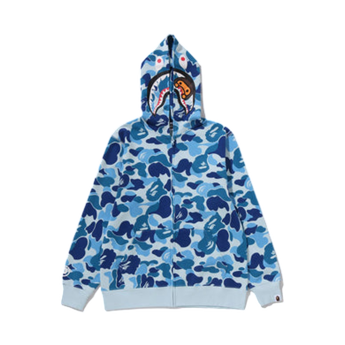 (키즈) 베이프 ABC 카모 마일로 샤크 집 후드 블루((Kids) BAPE ABC Camo Milo Shark Zip Hoodie Blue) - 1