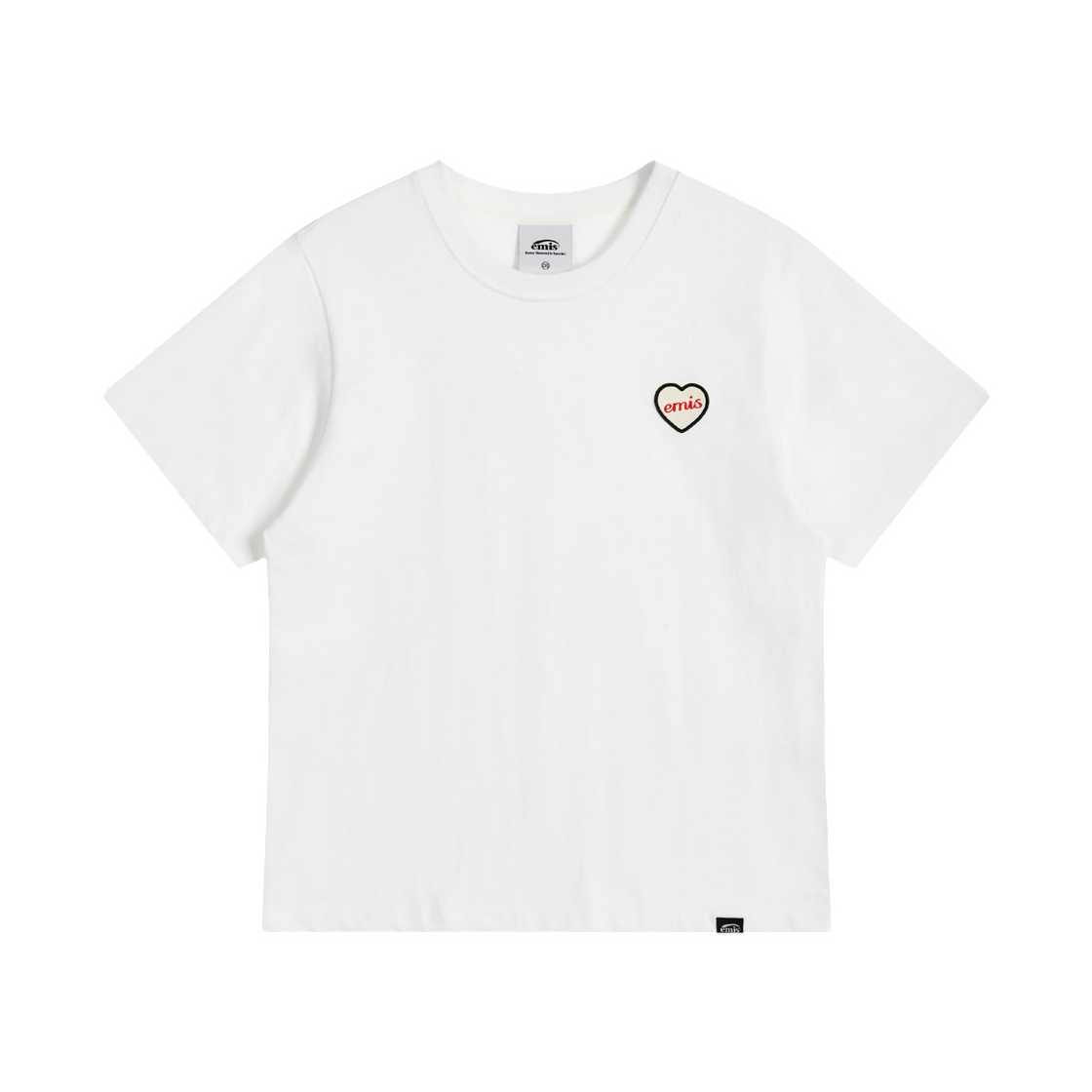 (W) 이미스 하트 러버 패치 티셔츠 화이트((W) Emis Heart Rubber Patch T-Shirt White) - 1