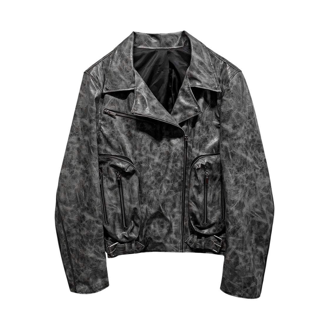 랜 아카이브 0120 글로시 레더 라이더 자켓 - 그레이(LAN ARCHIVE 0120 Glossy Leather Rider Jacket - Gray) - 1