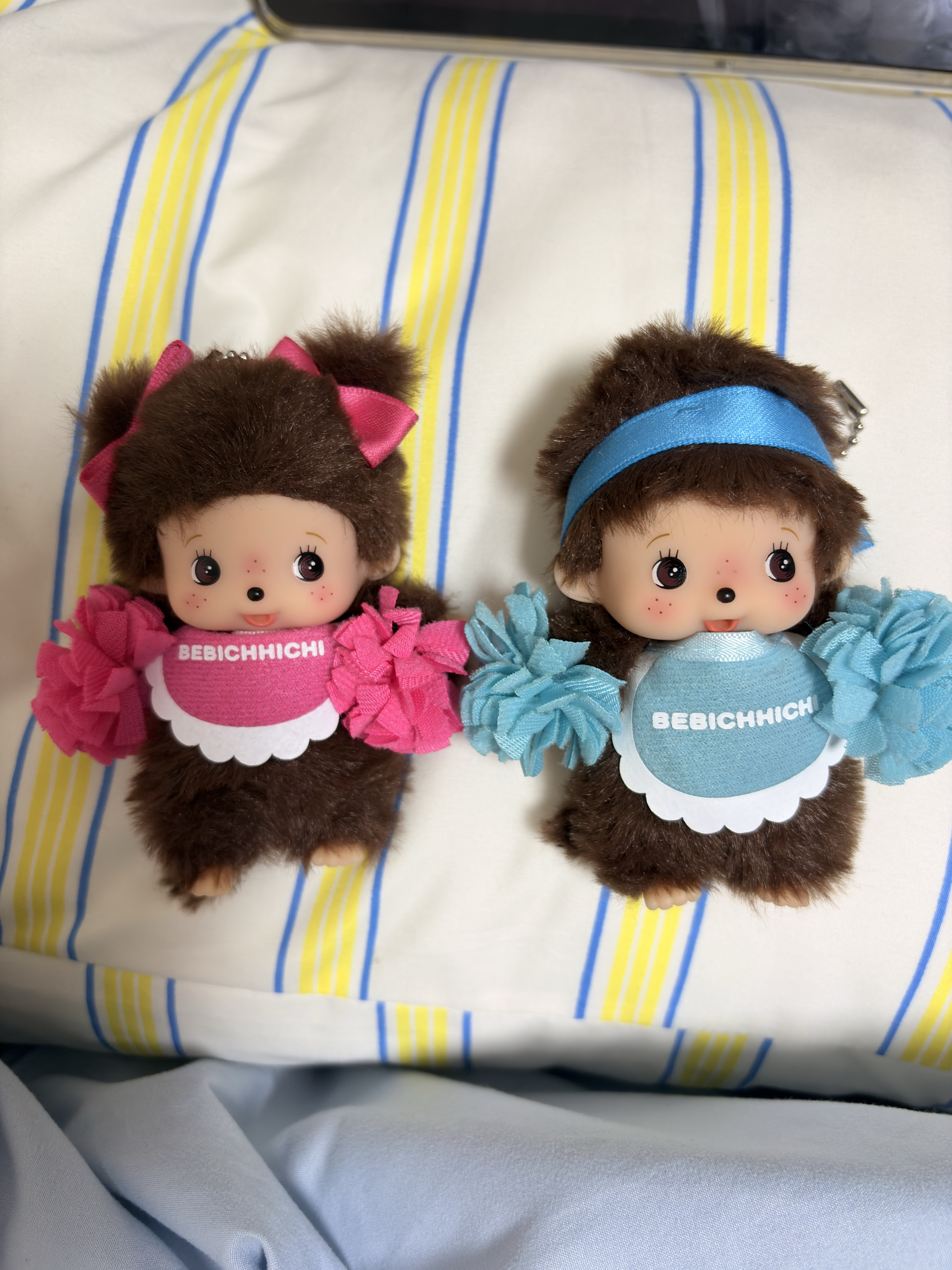 Monchhichi Happy Color Bebichhichi Key Chain Pink, Monchhichi Happy Color Bebichhichi Keychain Boy 착용 스타일