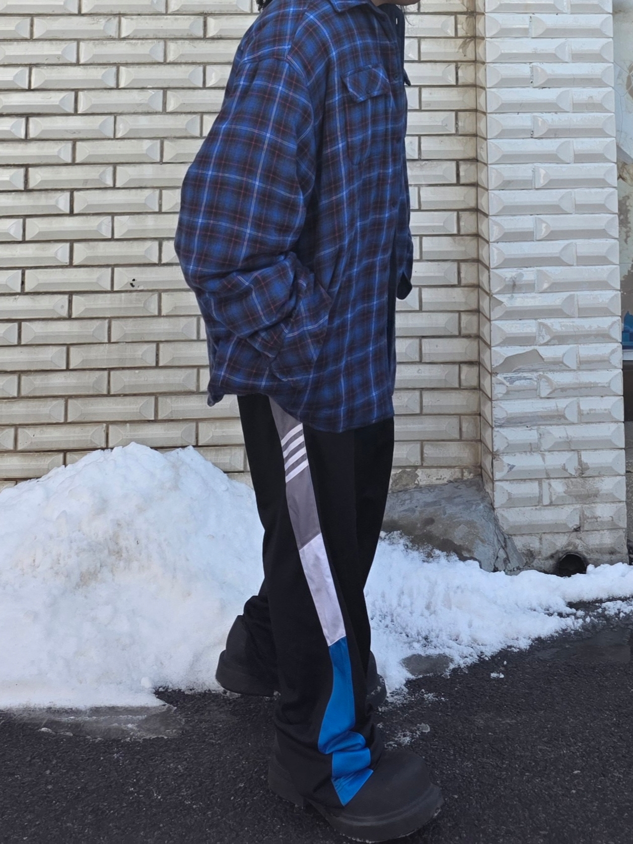Project G/R Reversible Padded Check Shirt Navy, Balenciaga Steroid Derby Black 착용 스타일 - 3
