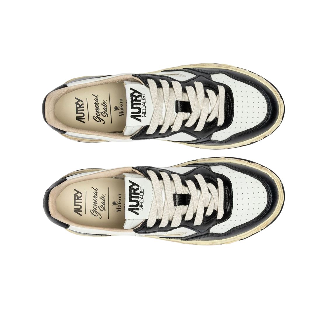 (W) 메종 미하라 야스히로 x 오트리 제너럴 스케일 메탈리스트 로우 슈퍼 빈티지 블랙 화이트((W) Maison Mihara Yasuhiro x Autry General Scale Medalist Low Super Vintage Black White) - 2