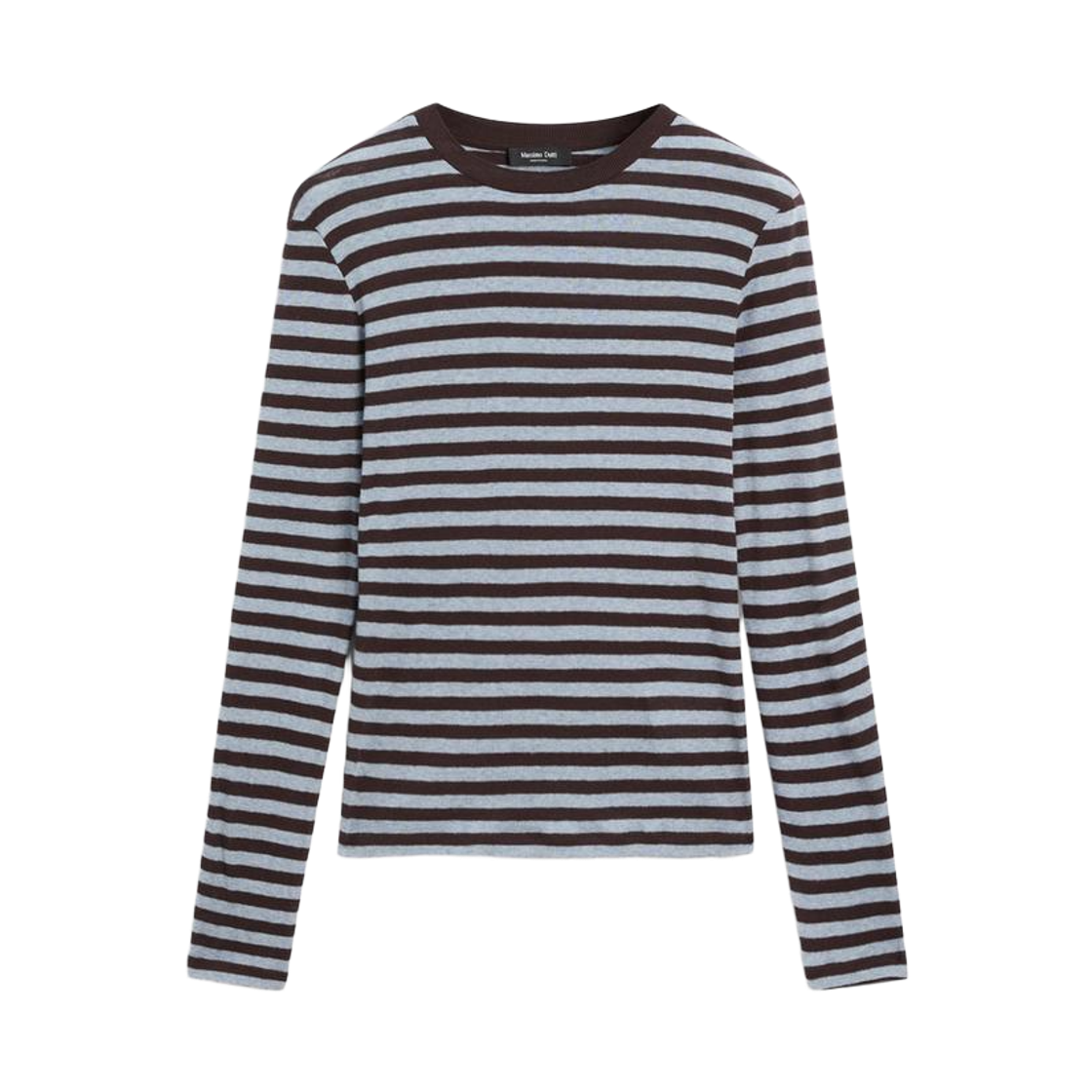 (W) 마시모두띠 스트라이프 긴팔 코튼 블렌드 티셔츠 브라운((W) Massimo Dutti Cotton Blend Striped Long Sleeve T-Shirt Brown)