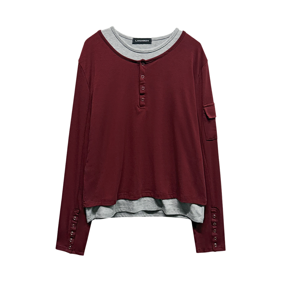 랜 아카이브 0105 레이어드 헨리넥 롱슬리브 - 버건디(LAN ARCHIVE 0105 Layered Henley Neck Long Sleeve - Burgundy)