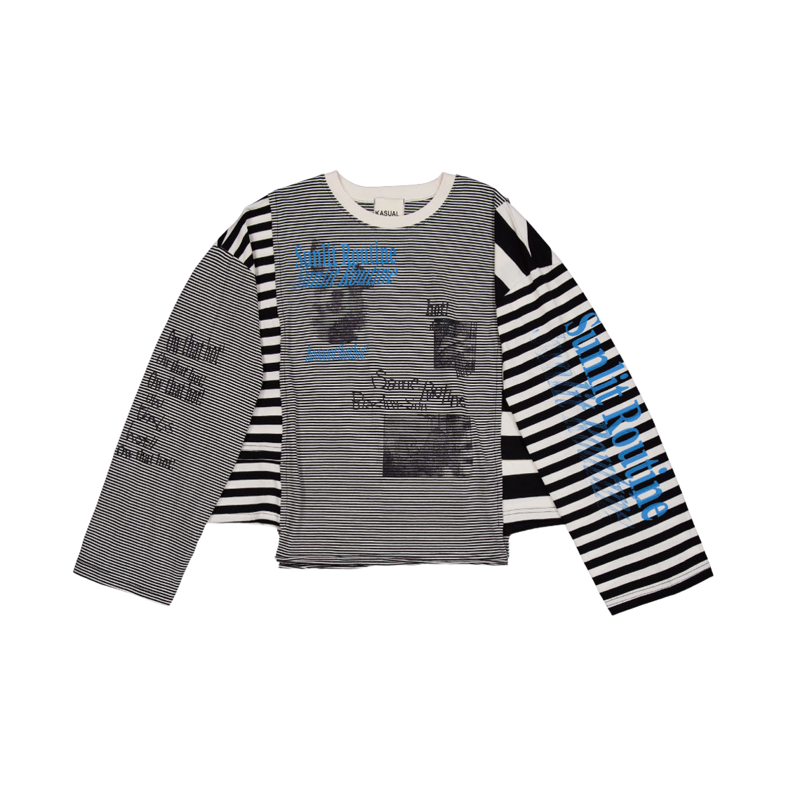 캐주얼 매뉴어 선릿 루틴 스트라이프 티 블랙엔화이트(Kasual Manual Sunlit Routine Stripe T-Shirt Black/White)