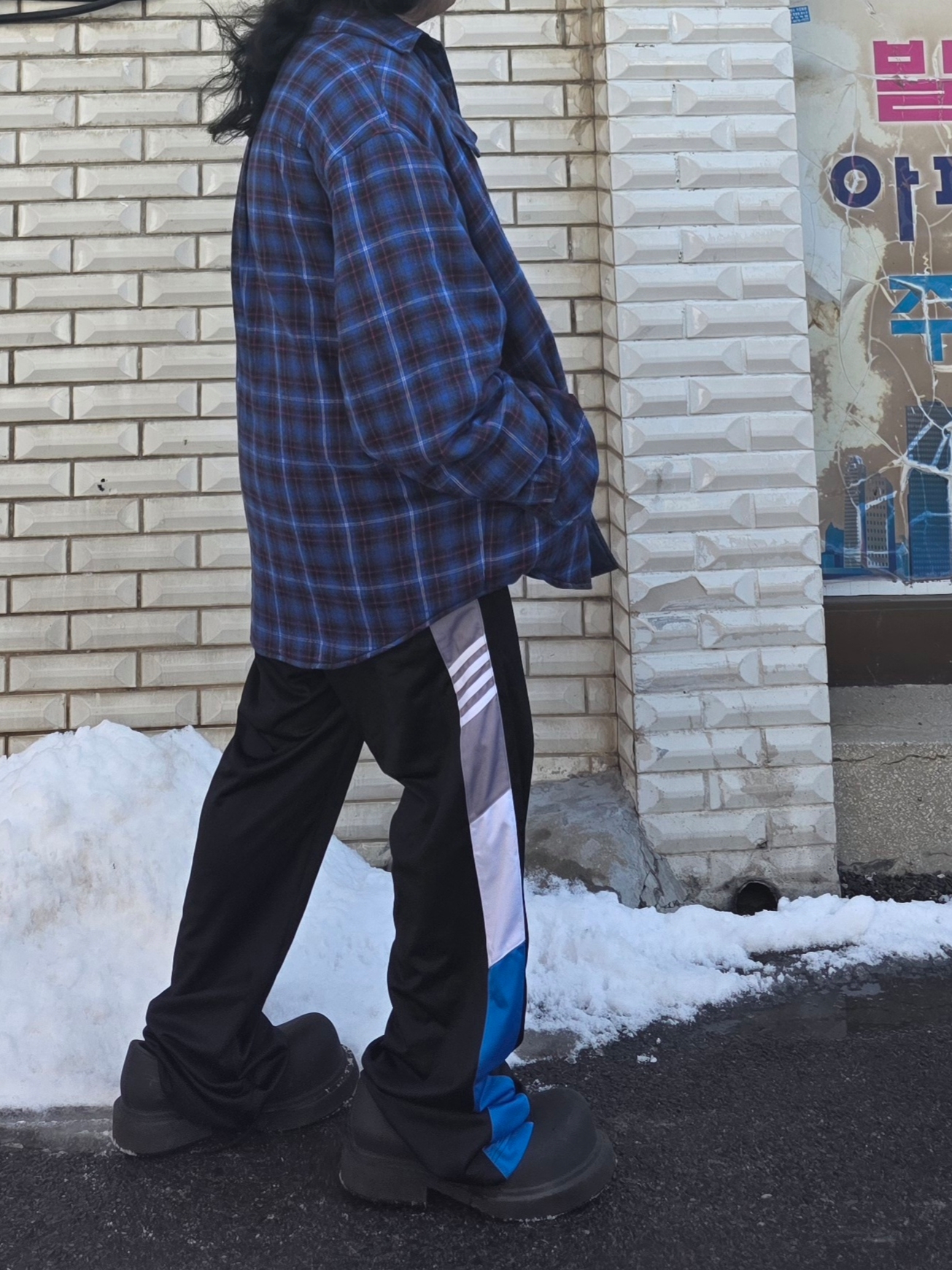 Project G/R Reversible Padded Check Shirt Navy, Balenciaga Steroid Derby Black 착용 스타일 - 4