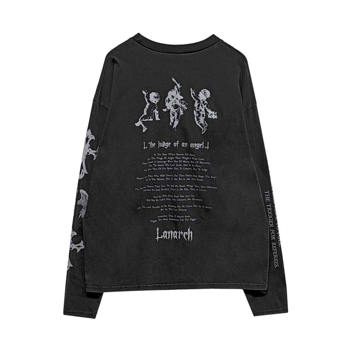 랜 아카이브 0110 엔젤 크로스 워시드 롱슬리브 - 차콜(LAN ARCHIVE 0110 Angel Cross Washed Long Sleeve - Charcoal) - 2
