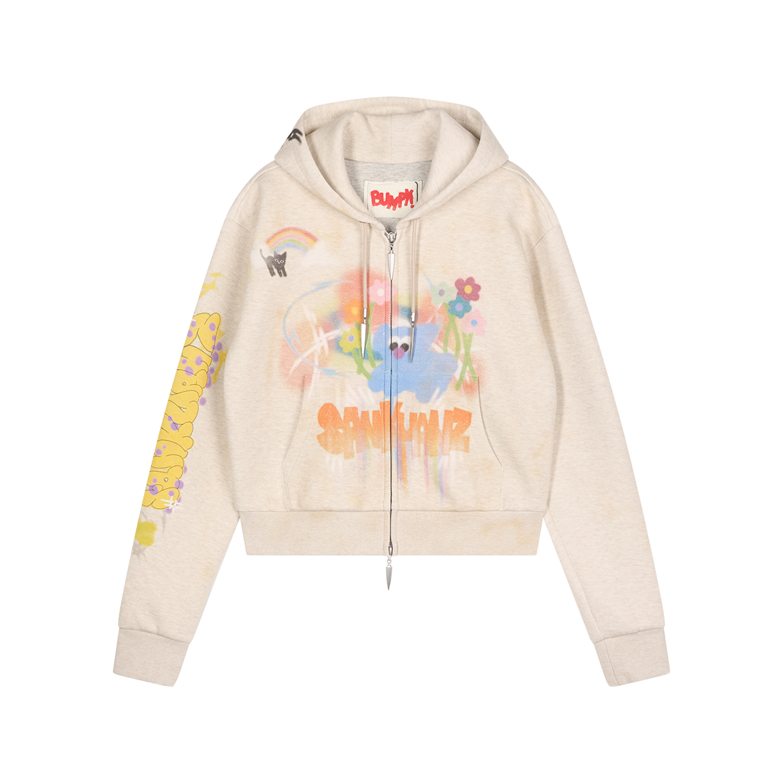 산쿠안즈 B26SSUTZ0101 그래픽 집업 후디 베이지 - 26SS(Sankuanz B26SSUTZ0101 Graphic Zip Up Hoodie Beige - 26SS)