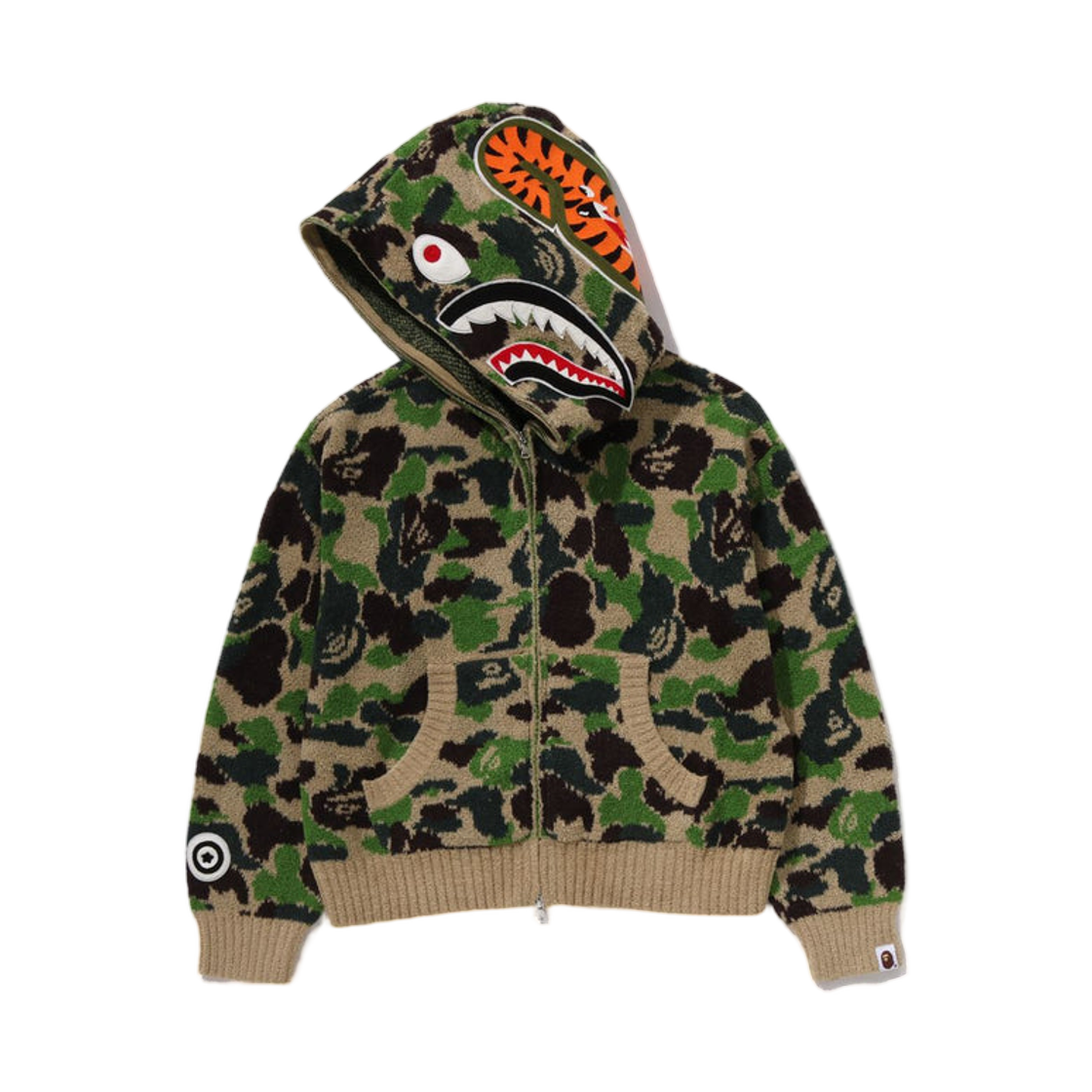 (W) 베이프 ABC 카모 타월 자카드 샤크 크롭 풀 집 후드 그린((W) BAPE ABC Camo Towel Jacquard Shark Cropped Full Zip Hoodie Green) - 2