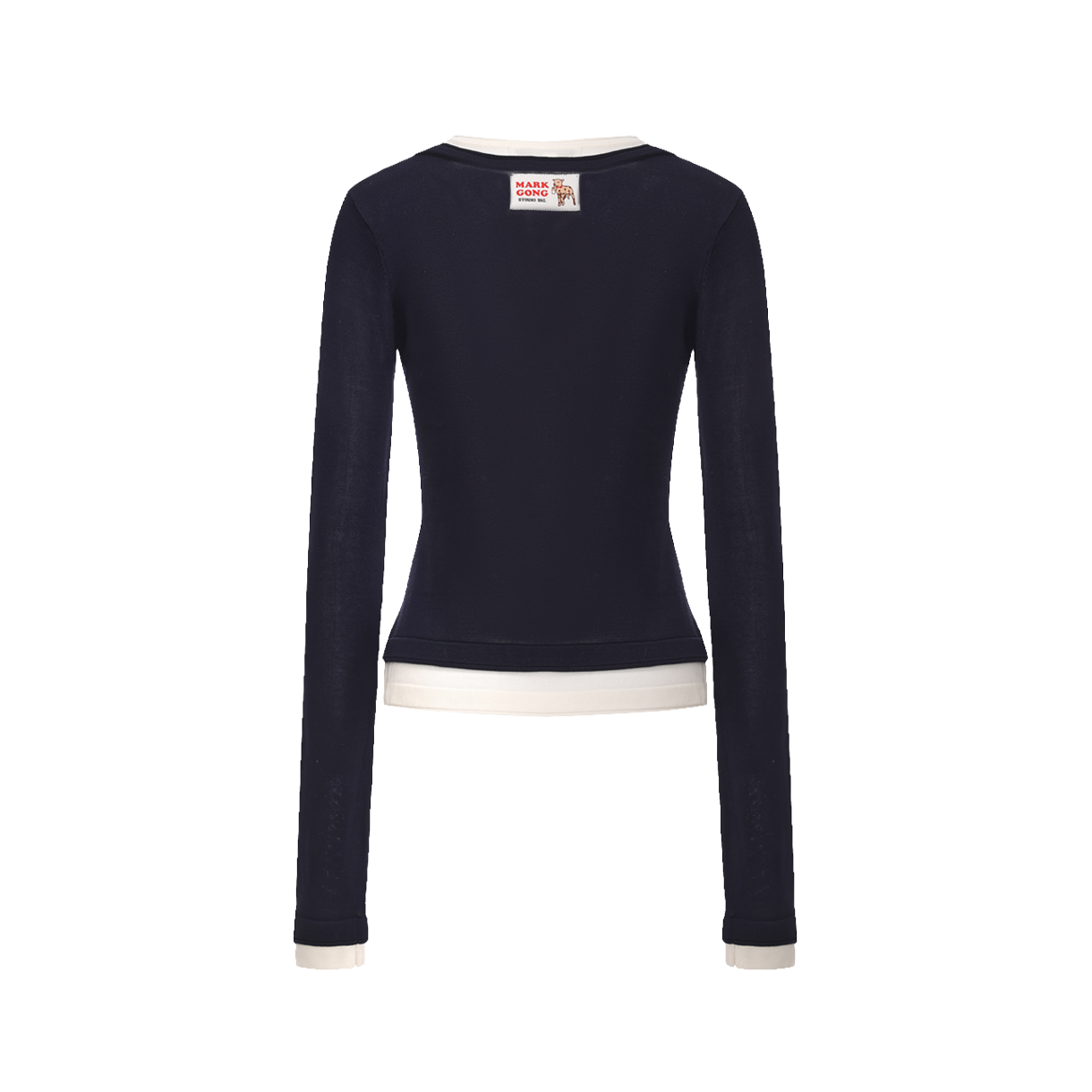 마크공 우먼 네이비 블루 화이트 레이어드 니트 탑 네이비 블루 - 26SS(Markgong Women Navy Blue White Layered Knit Top Navy Blue - 26SS) - 2