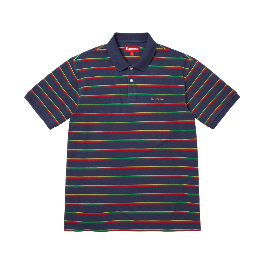 슈프림 워시드 스트라이프 폴로 네이비 - 26SS