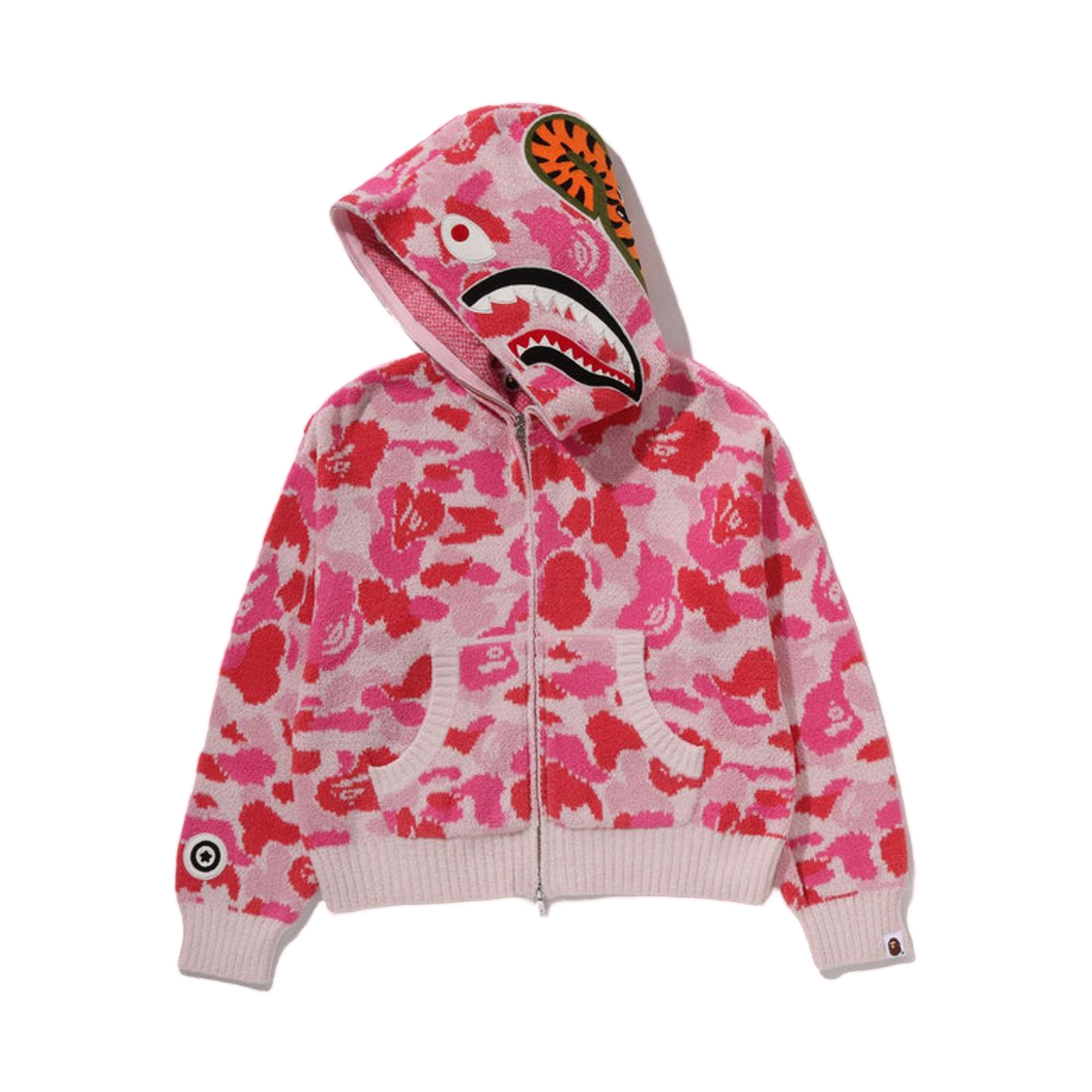 (W) 베이프 ABC 카모 타월 자카드 샤크 크롭 풀 집 후드 핑크((W) BAPE ABC Camo Towel Jacquard Shark Cropped Full Zip Hoodie Pink) - 2