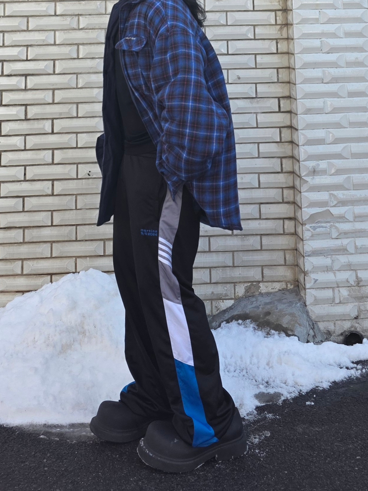 Project G/R Reversible Padded Check Shirt Navy, Balenciaga Steroid Derby Black 착용 스타일 - 8