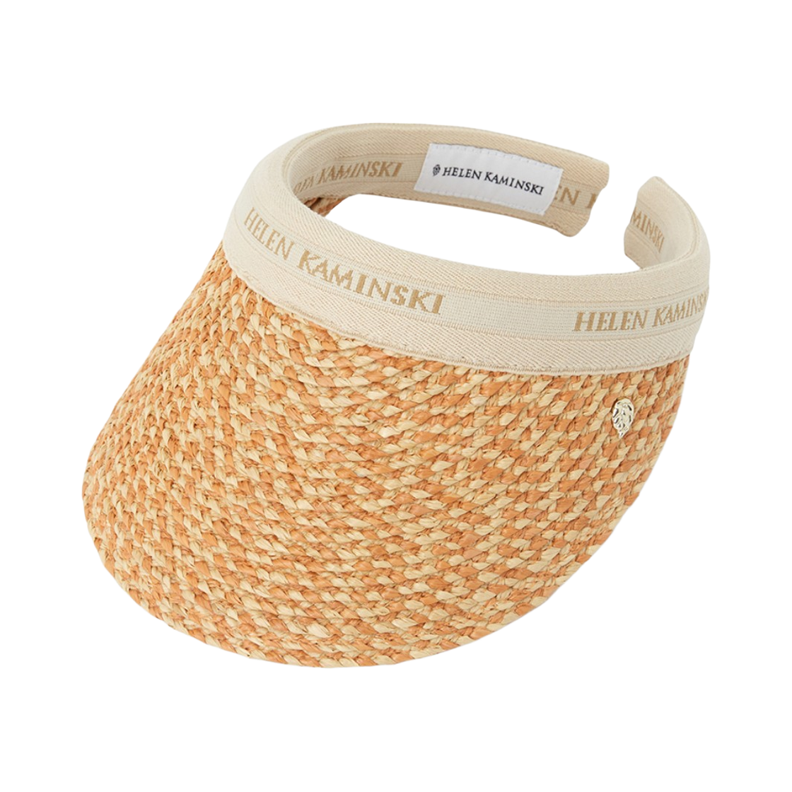 HAT52491 (W) Helen Kaminski Bianca 10 Raffia Logo Visor Salmon Melange Natural