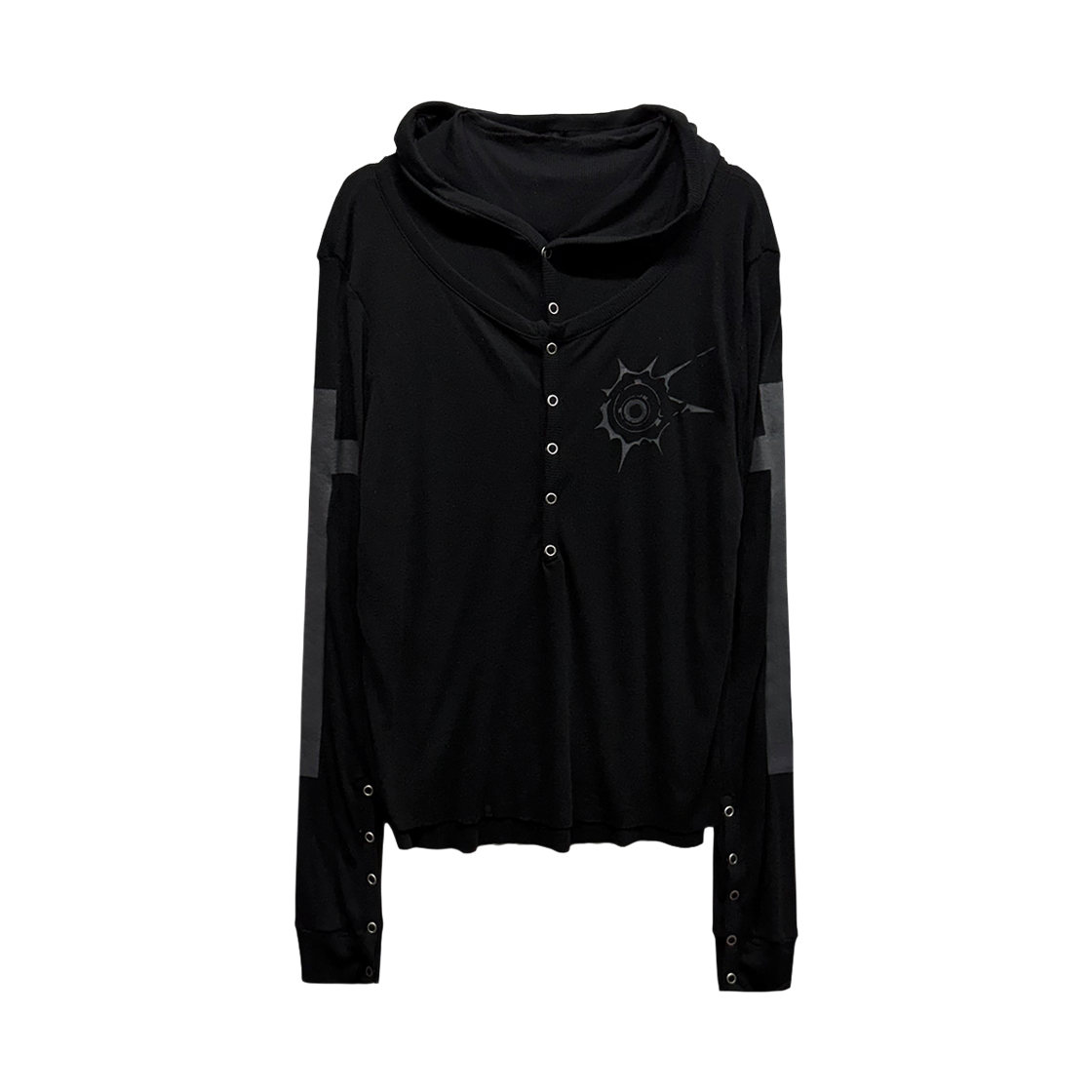 랜 아카이브 0111 스냅 레이어드 후드 롱슬리브 - 블랙(LAN ARCHIVE 0111 Snap Layered Hood Long Sleeve - Black)