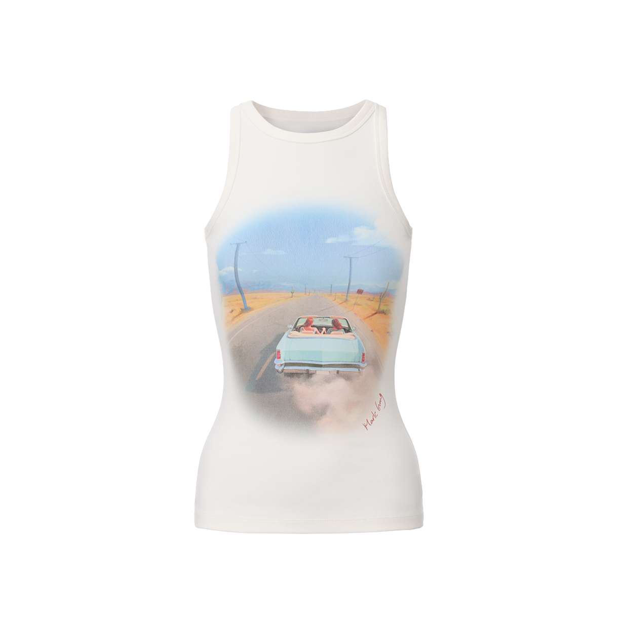마크공 우먼 러브라이드 레트로 프린트 탱크 탑 화이트 - 26SS(Markgong Women Loveride Retro Print Tank Top White - 26SS)