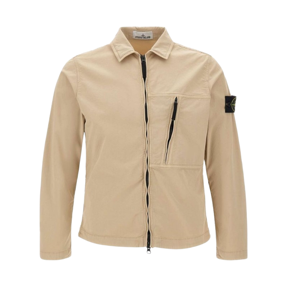 K2S1512000-03S0010-V009A Stone Island 1200003 Supima Cotton Twill Stretch TC Overshirt with Diagonal Zip Chest Pocket and Two Way Zip Desert - 25FW