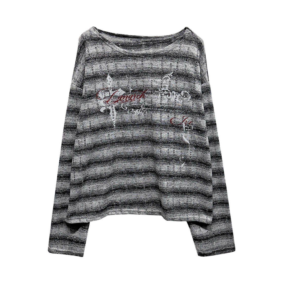 랜 아카이브 0098 그런지 그래픽 시스루 롱슬리브 - 그레이(LAN ARCHIVE 0098 Grunge Graphic Sheer Long Sleeve - Gray)