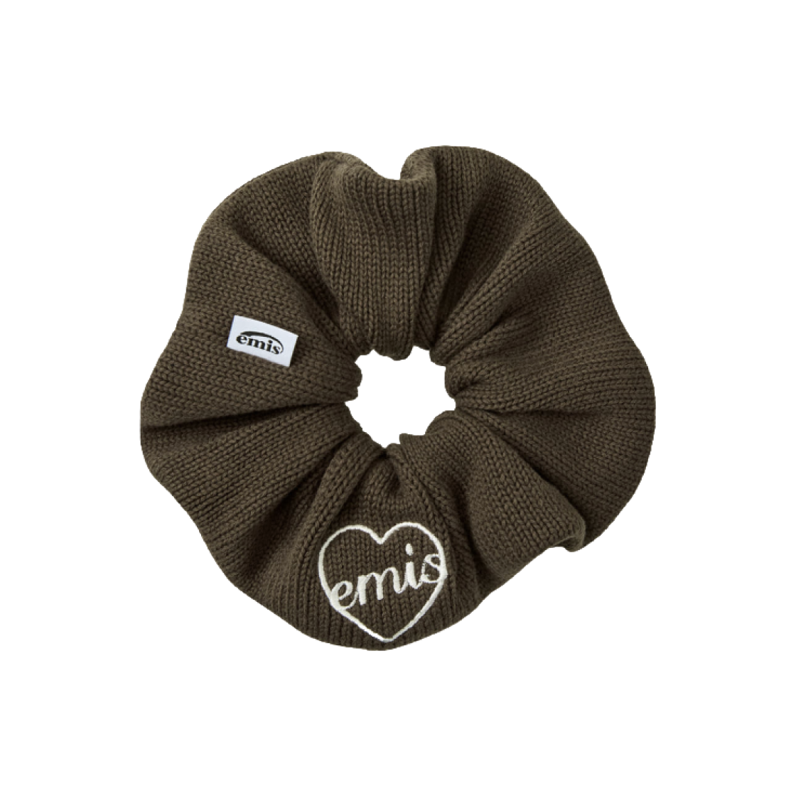 - Emis Heart Logo Knit Scrunchie Brown