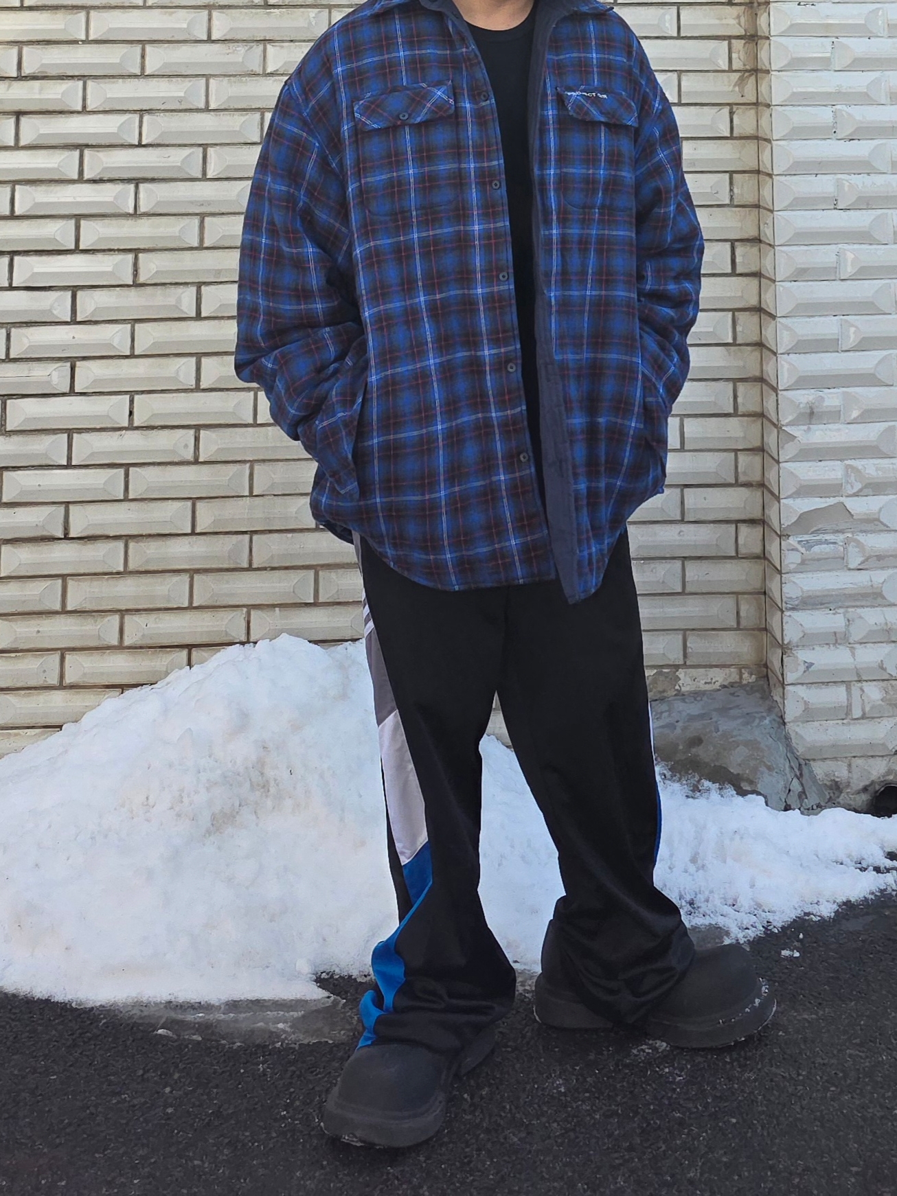 Project G/R Reversible Padded Check Shirt Navy, Balenciaga Steroid Derby Black 착용 스타일 - 1