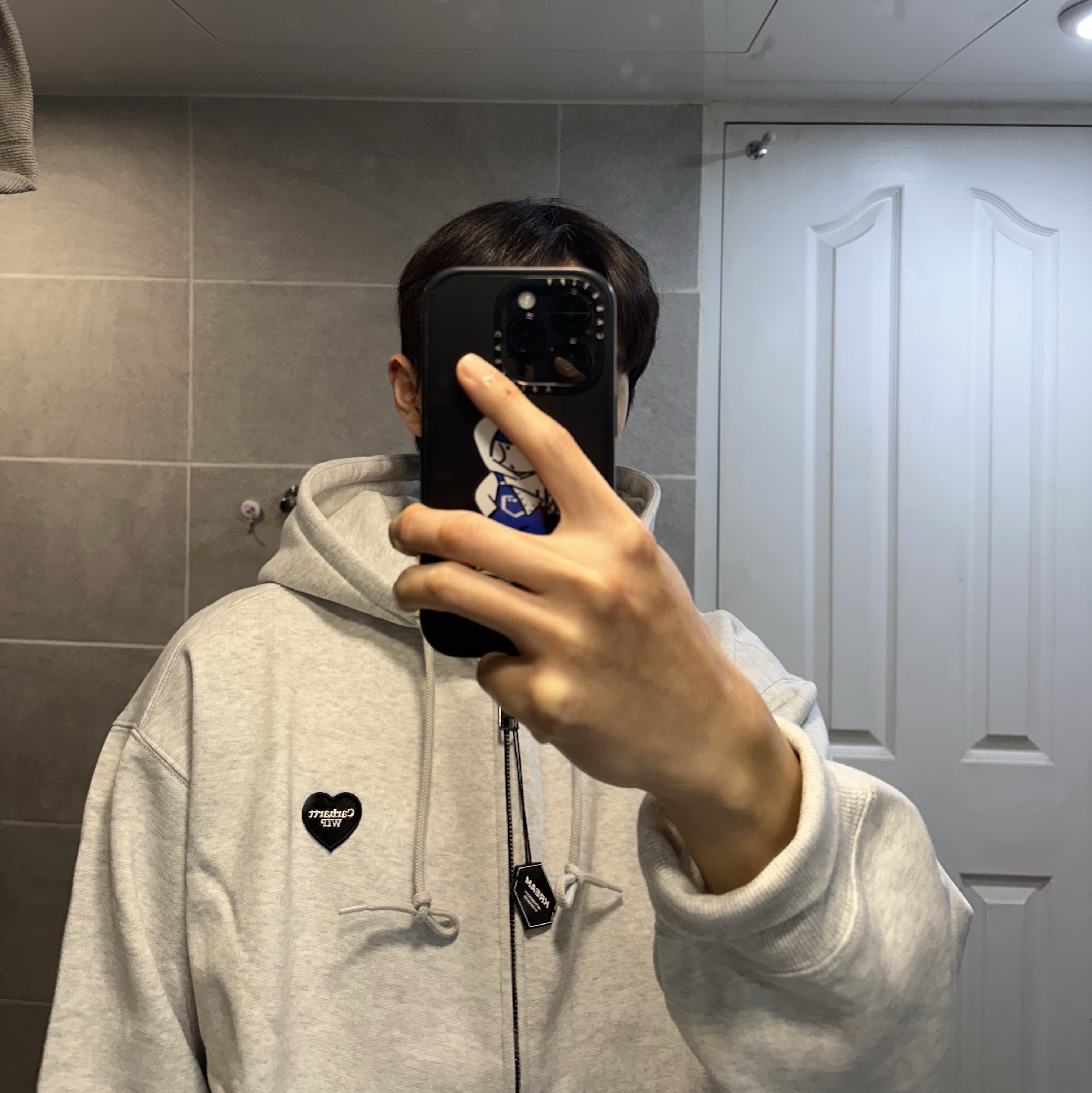 Carhartt WIP Hooded Heart II Hartt Sweat Jacket Ash Heather 착용 스타일