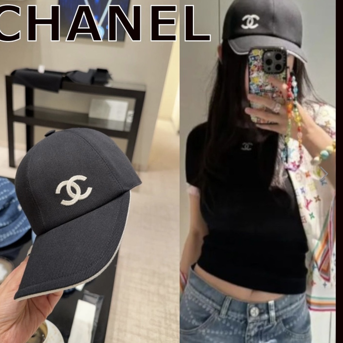 Chanel Cap Cotton & Black White 착용 스타일