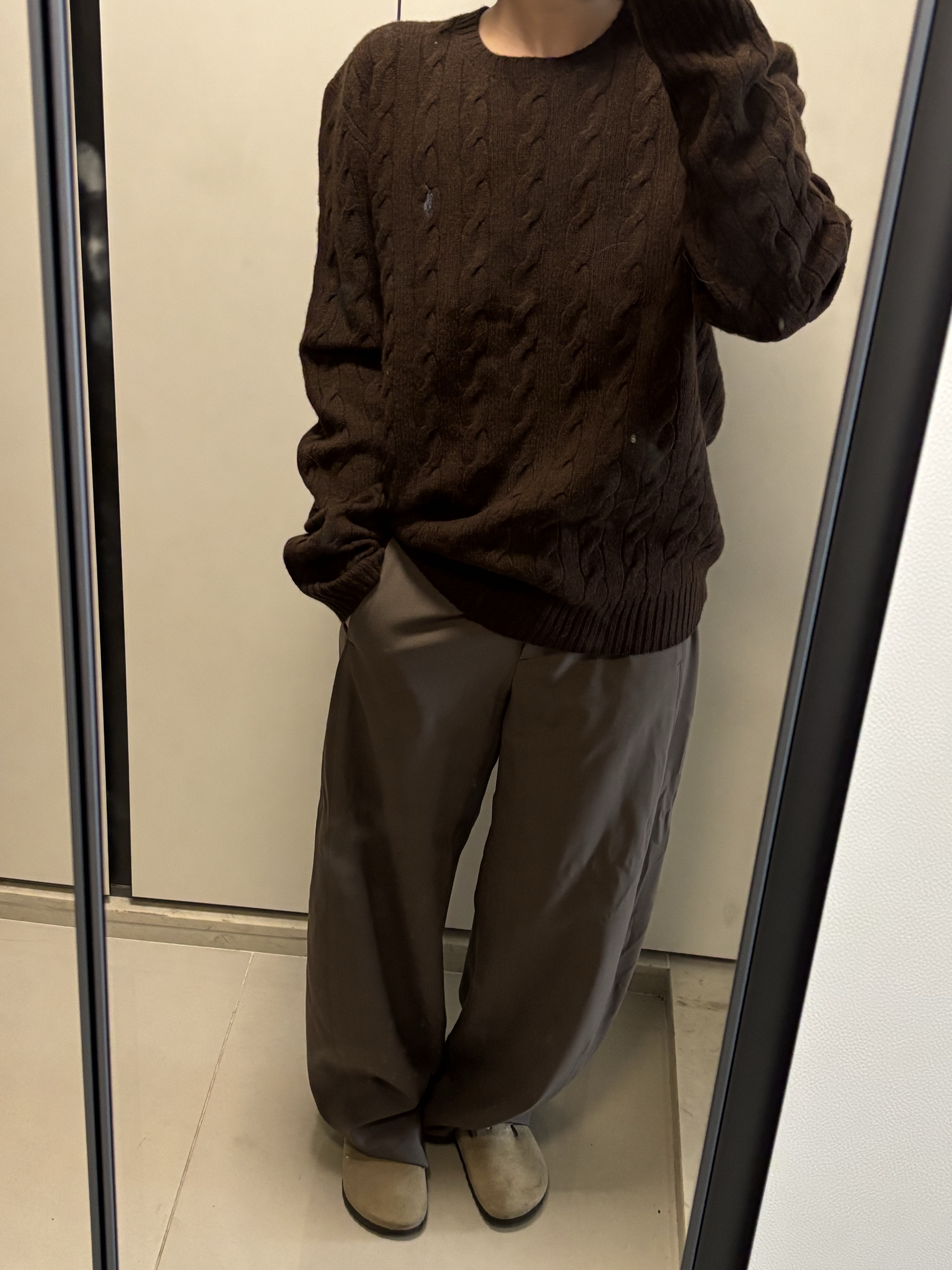 [15%적립] Polo Ralph Lauren Cable Knit Cotton Sweater Dark Roast Melange, Birkenstock Boston Soft Footbed Taupe - Regular 착용 스타일
