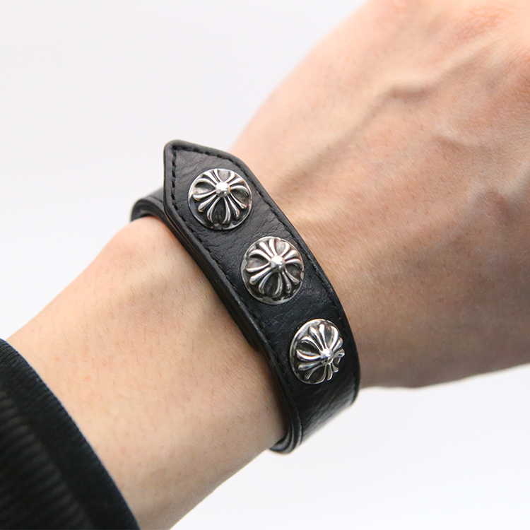 한스룸 크롬하츠 크로스볼 3 버튼 2 스냅 가죽 팔찌(Hansroom Chrome Hearts Cross Ball 3 Btn 2 Snap Leather Bracelet) - 4