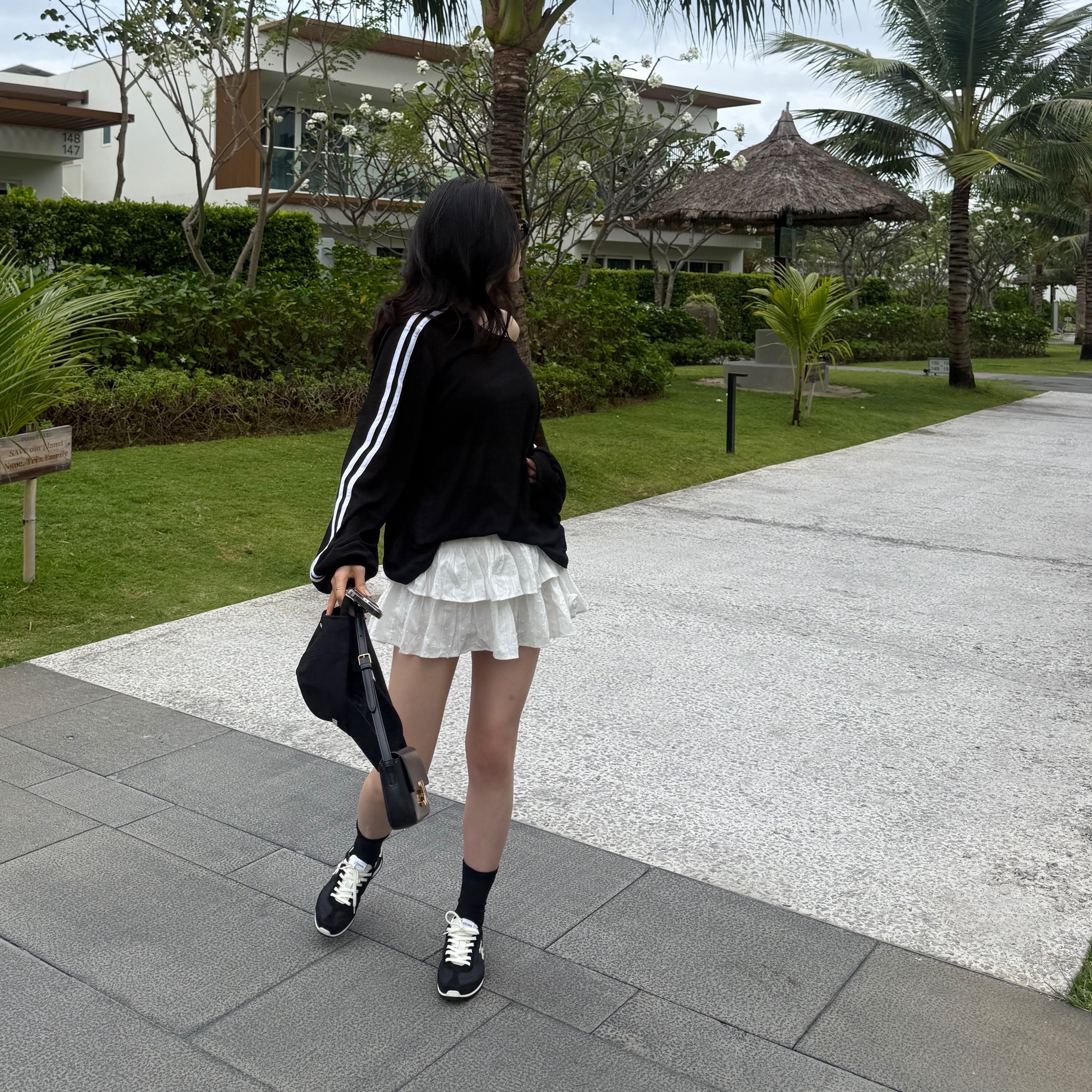 (W) Celine Racer Low Top Sneakers in Nylon Suede Calfskin and Calfskin Black, Celine Shoulder Bag Claude in Shiny Calfskin Black 착용 스타일 - 1