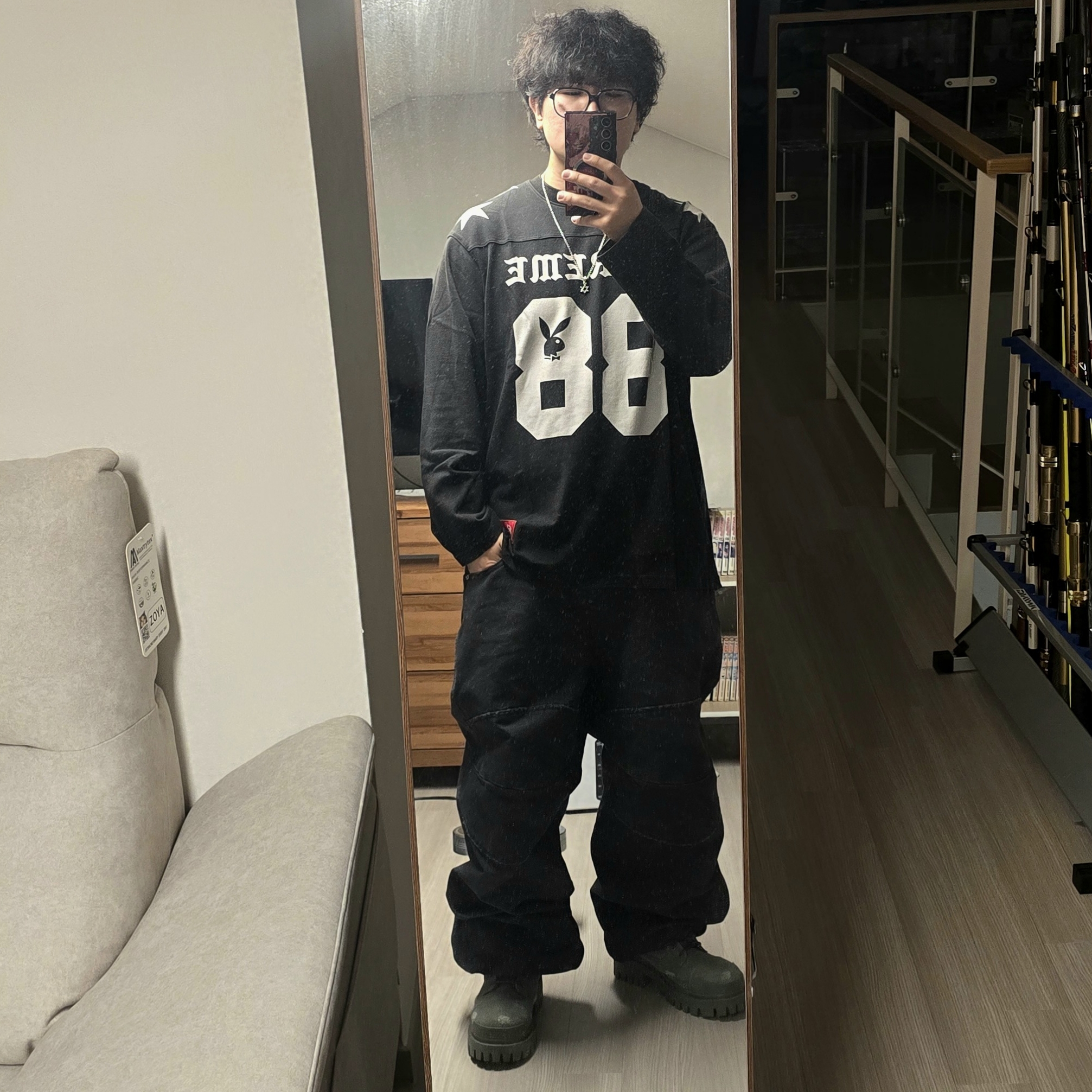 Supreme x Playboy L/S Football Top Black - 26SS, MJD Canvas 3D Knee Pants Charcoal 착용 스타일 - 1