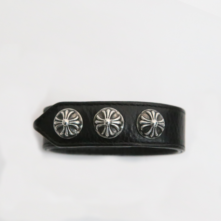 한스룸 크롬하츠 크로스볼 3 버튼 2 스냅 가죽 팔찌(Hansroom Chrome Hearts Cross Ball 3 Btn 2 Snap Leather Bracelet) - 3
