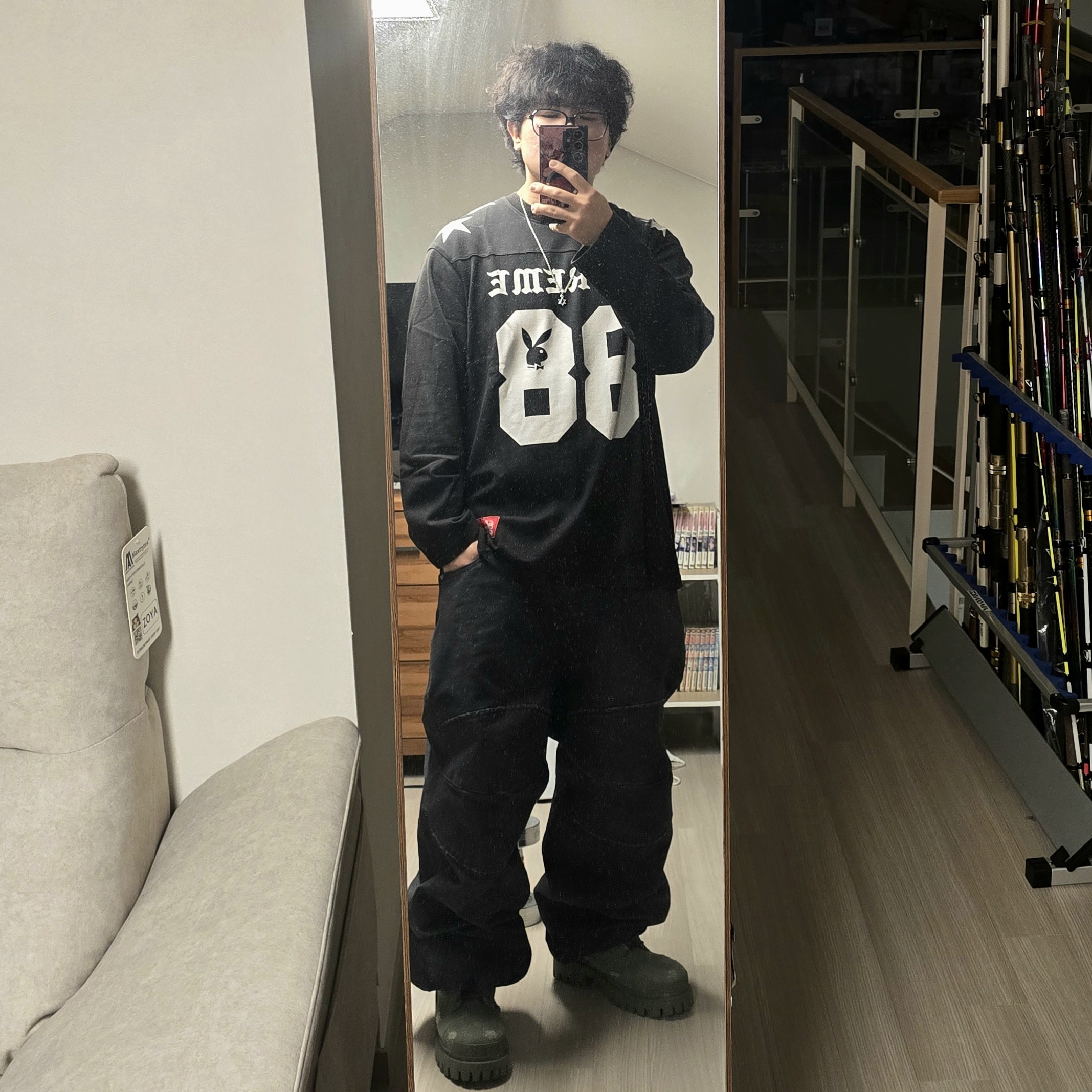 Supreme x Playboy L/S Football Top Black - 26SS, MJD Canvas 3D Knee Pants Charcoal 착용 스타일 - 2