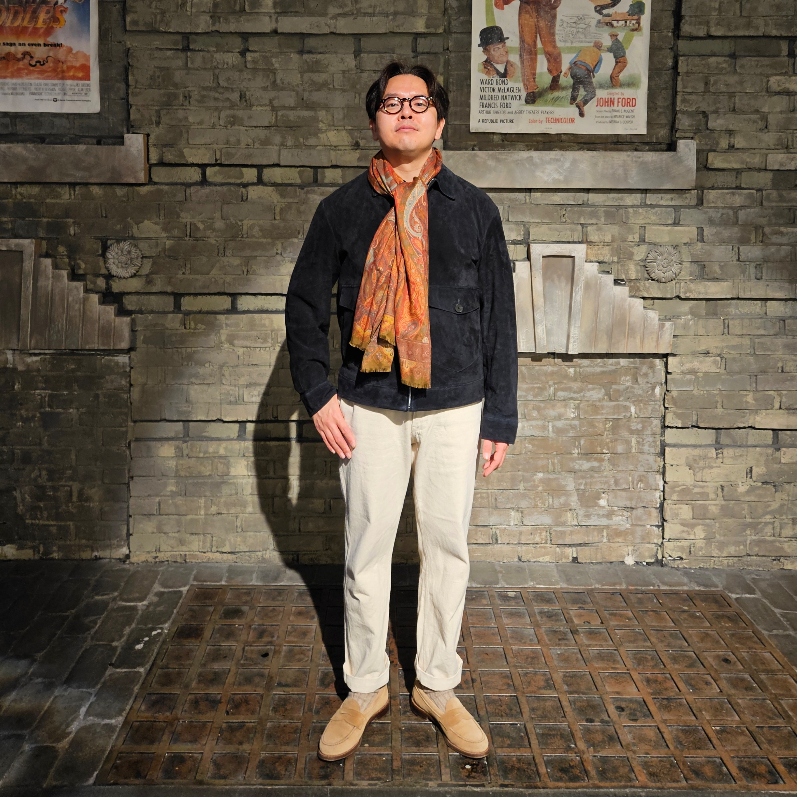 Alden 6244 Suede Unlined Penny Loafer Tan - D 착용 스타일 - 1