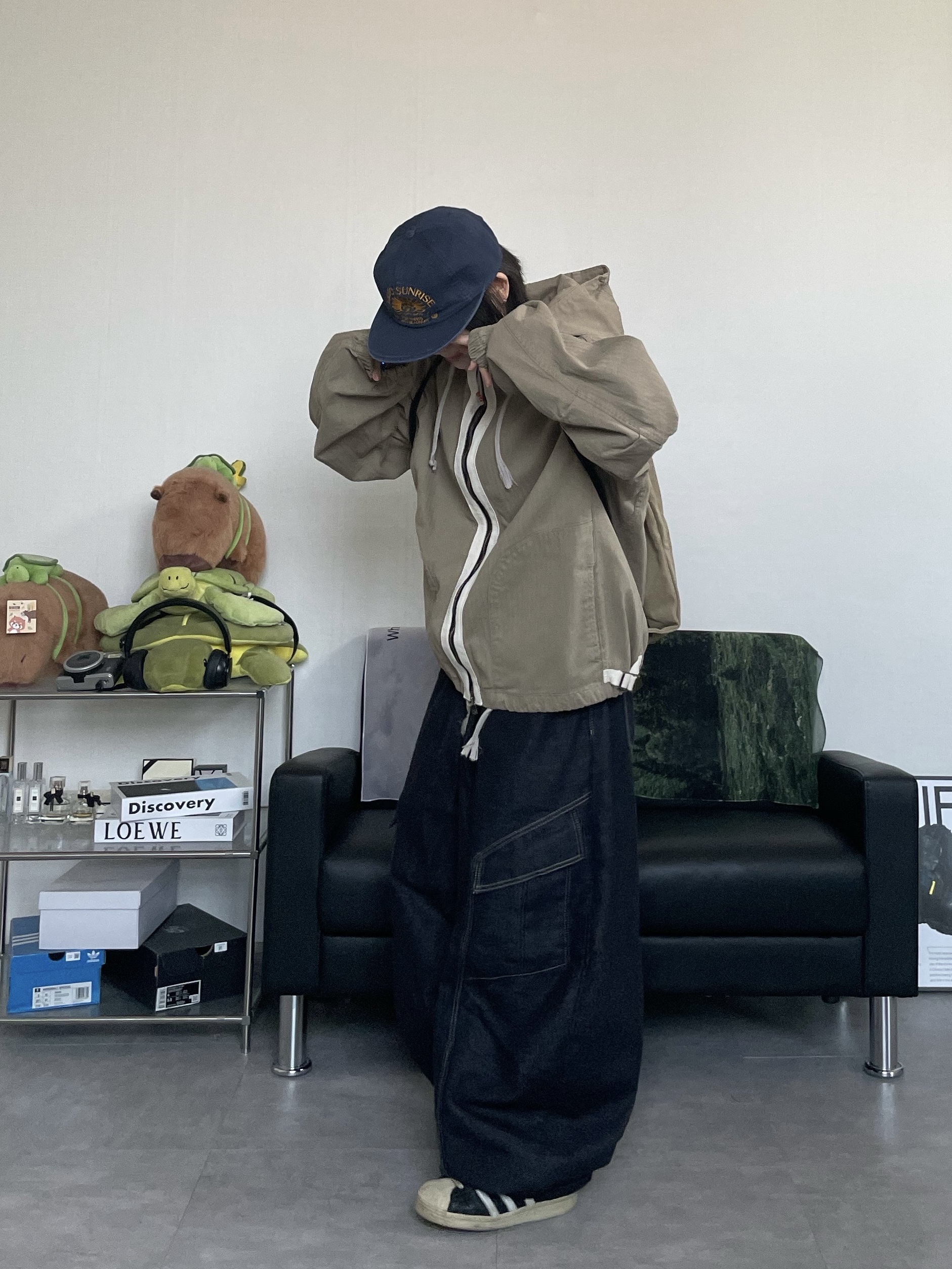 Hello Sunrise Washed HS Arch Logo 6Panel Cap Navy & Orange, Deus Ex Machina String Bag Tan 착용 스타일 - 6