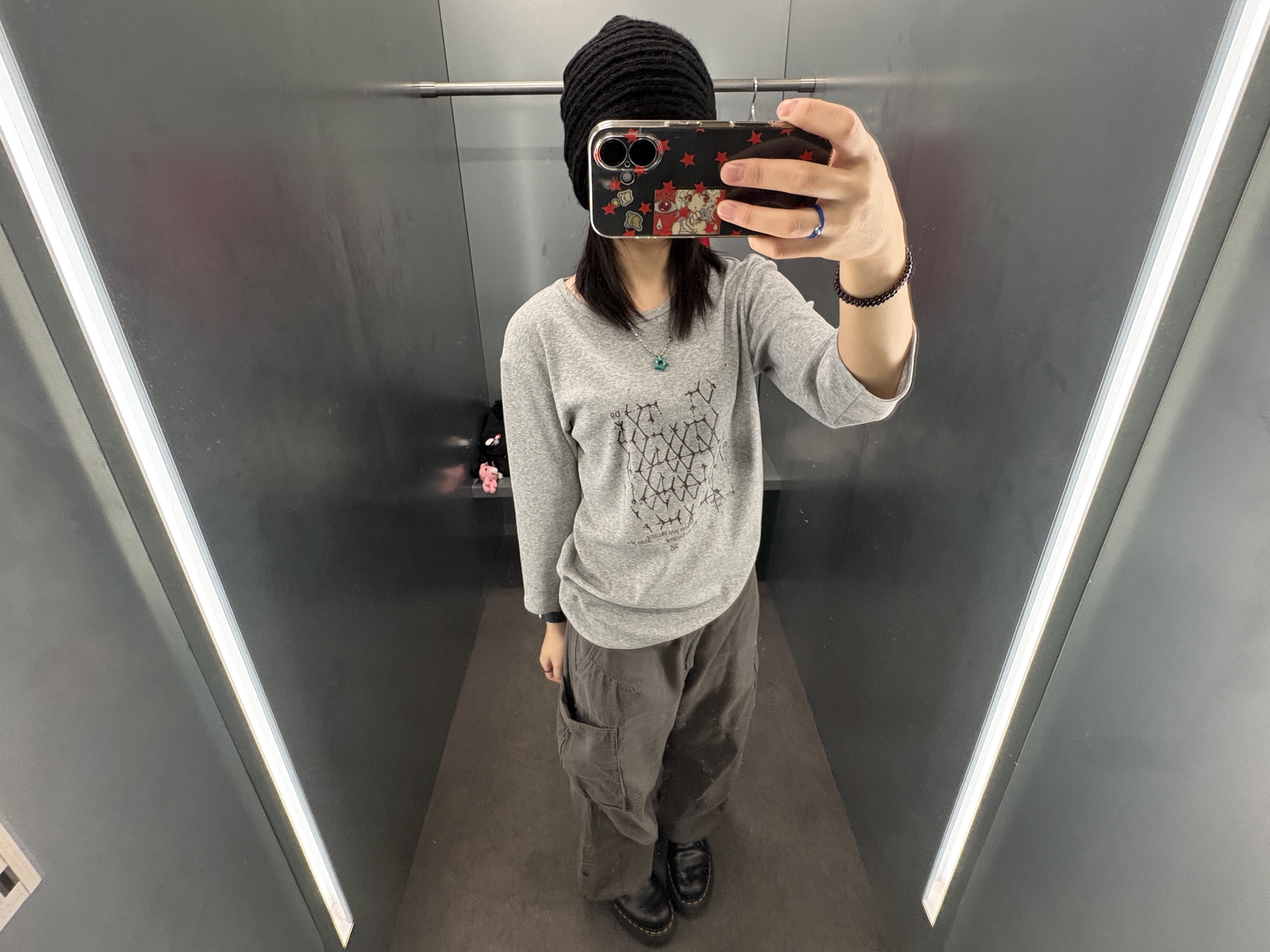 Sansan Gear Lattice T-Shirt Melange Grey 착용 스타일