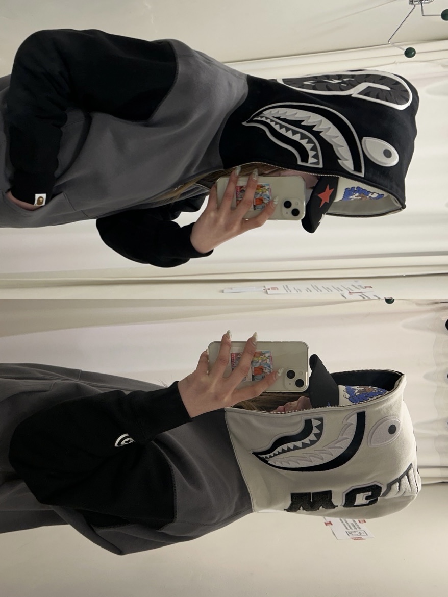 BAPE Shark Relaxed Fit Full Zip Hoodie #1 Black 착용 스타일 - 3