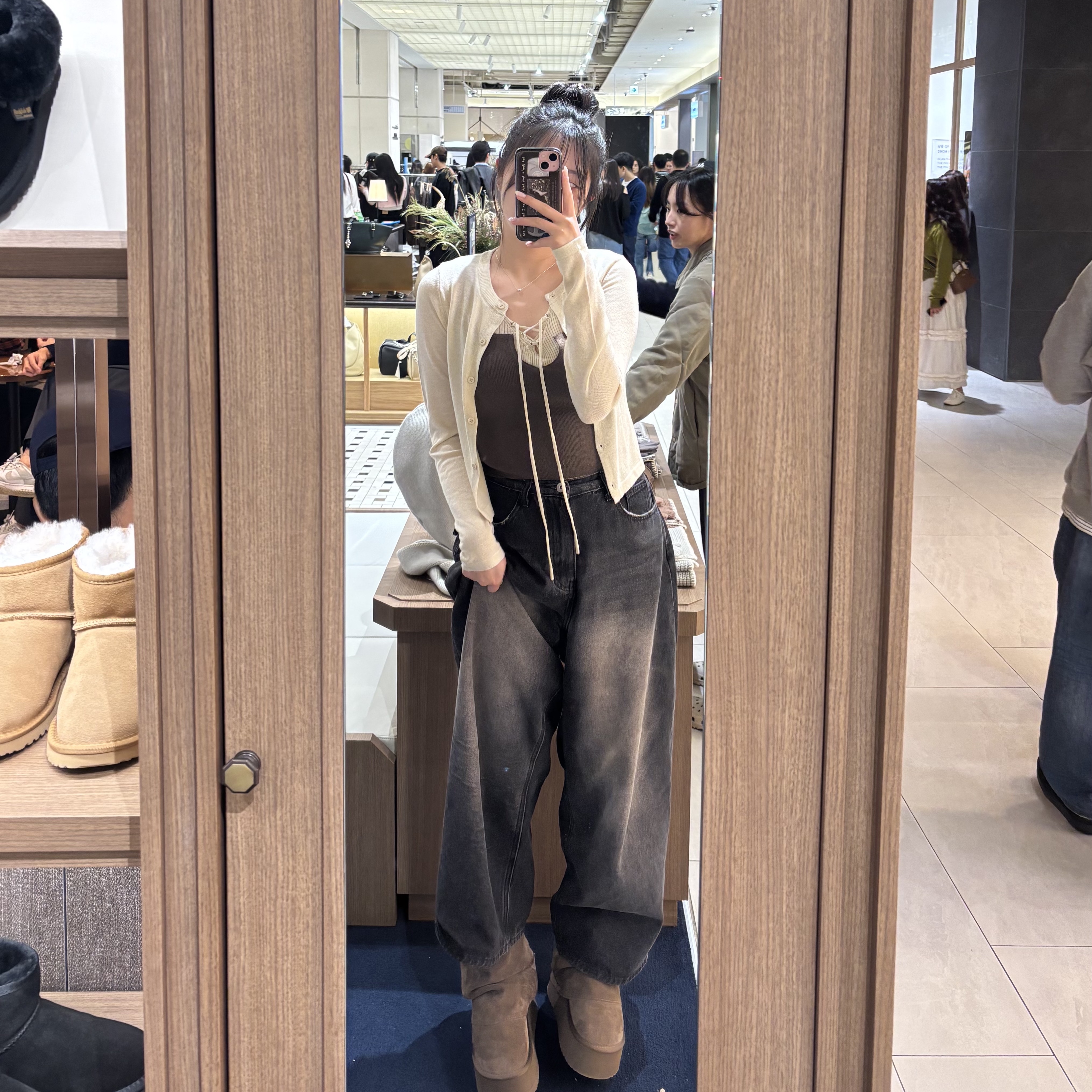 (W) Rockfishweatherwear Gathered Maxi Folded Boots Short Cocoa 착용 스타일